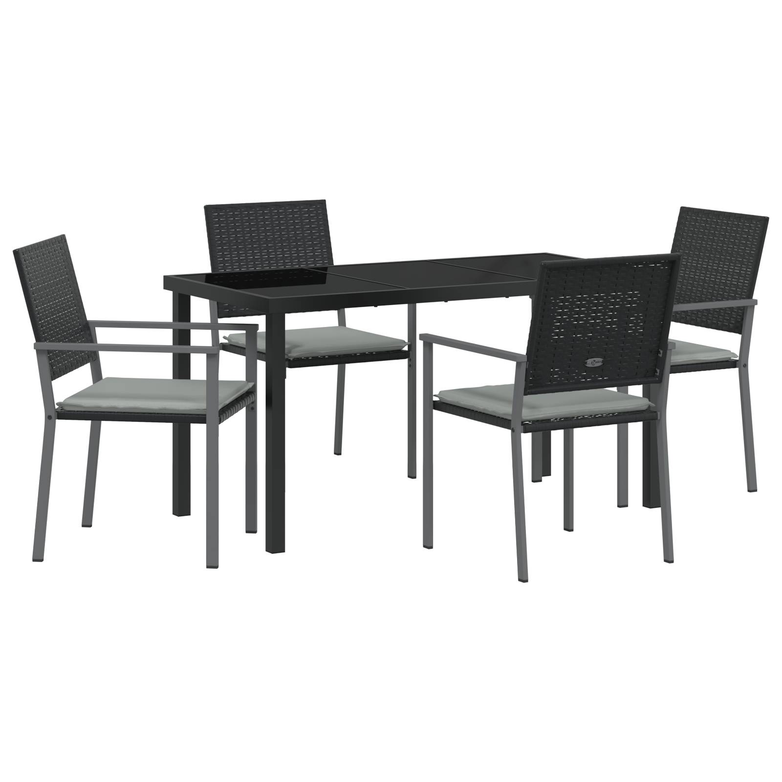 vidaXL 5-teiliges Garten-Esszimmer-Set mit Kissen Schwarz Poly Rattan