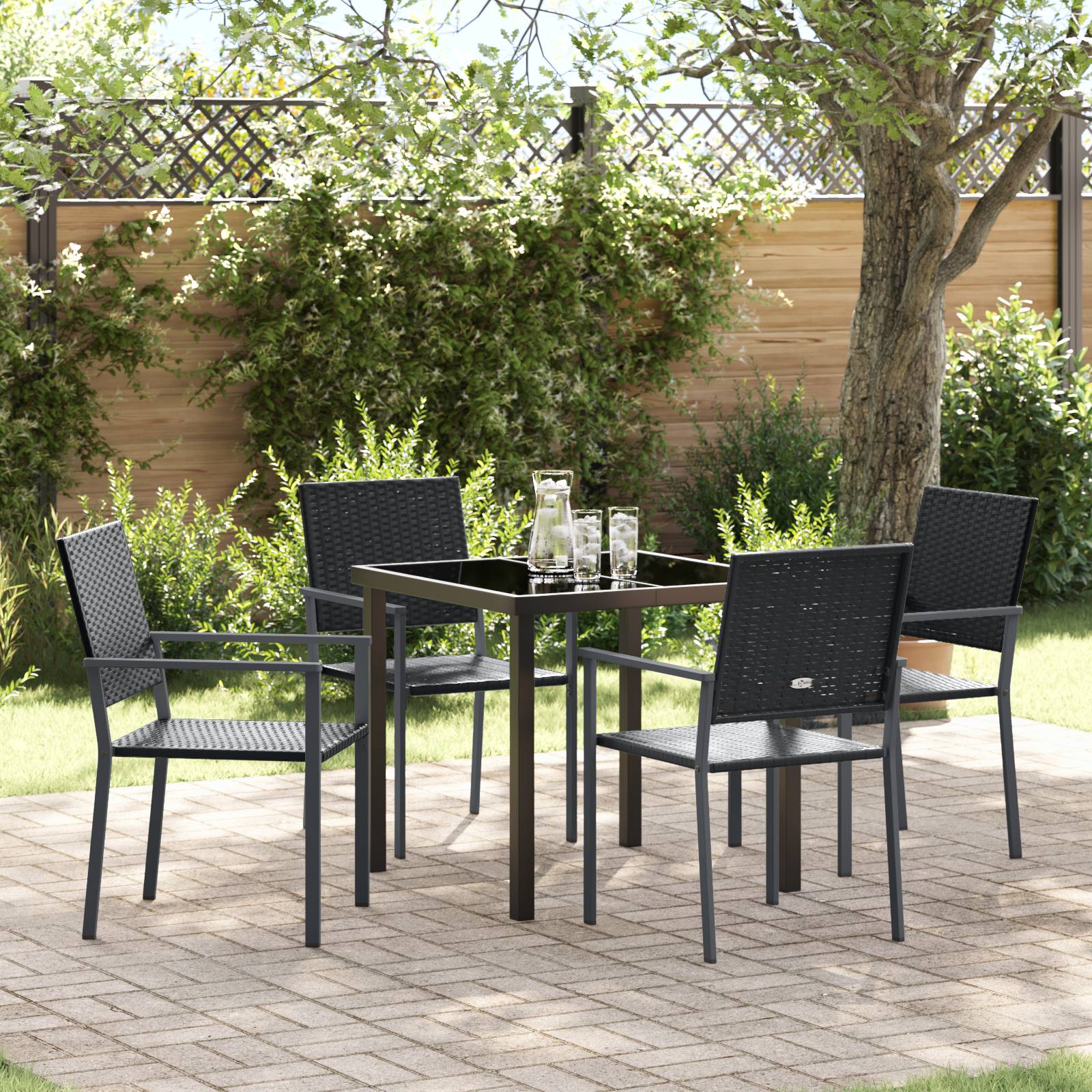 vidaXL 5-teiliges Garten-Esszimmer-Set Schwarzes Poly-Rattan