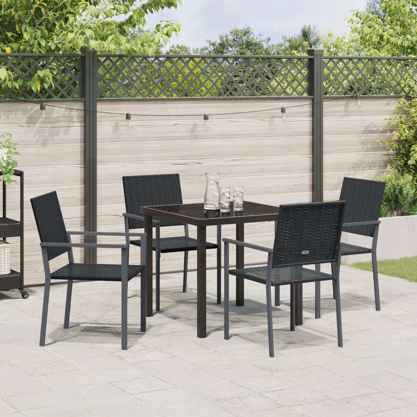 vidaXL 5-teiliges Garten-Esszimmer-Set Schwarzes Poly-Rattan