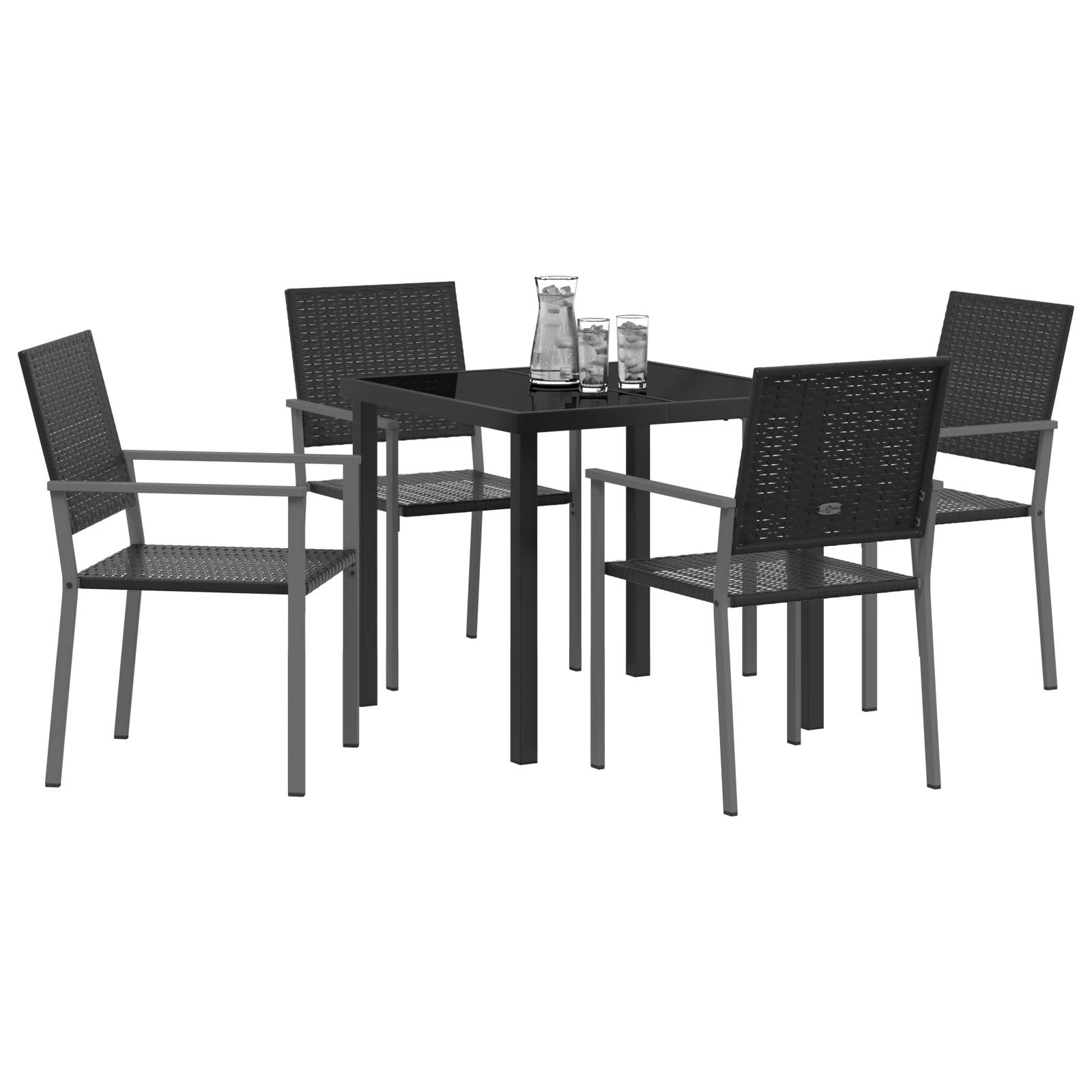 vidaXL 5-teiliges Garten-Esszimmer-Set Schwarzes Poly-Rattan