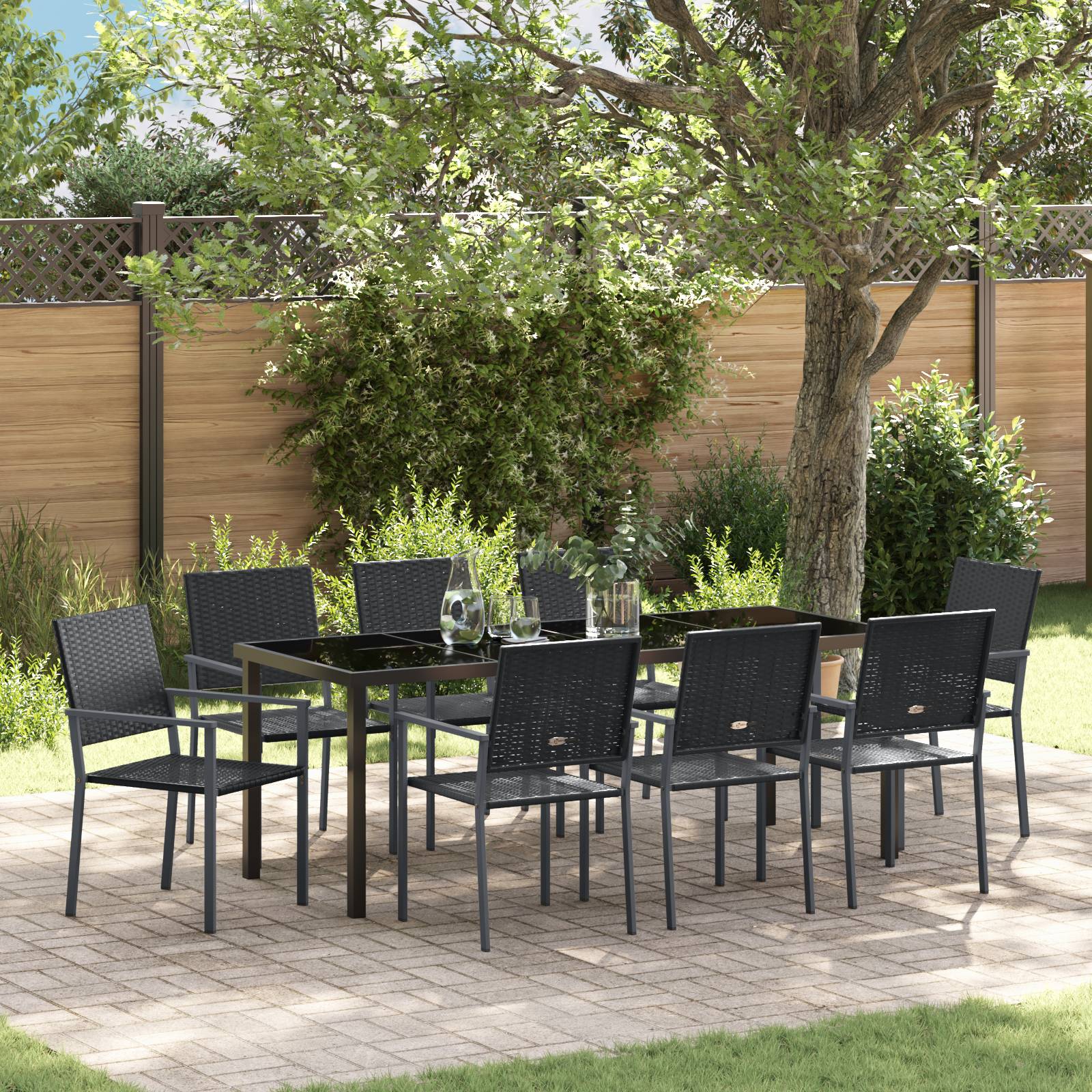 vidaXL Set von 5 Schwarz PE-Rattan, pulverbeschichteter Stahl