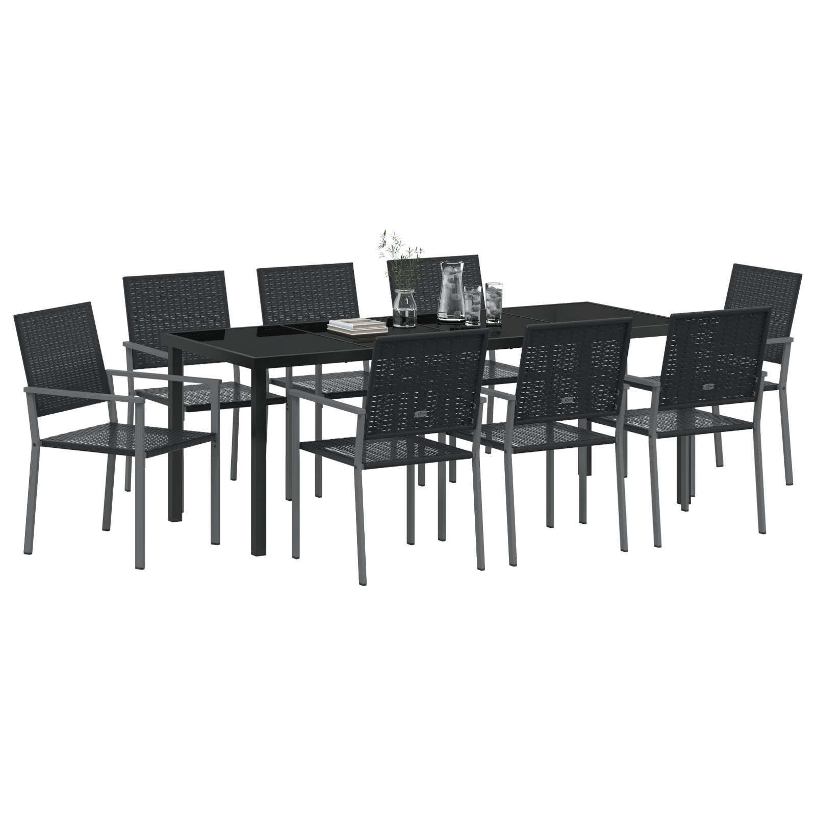 vidaXL Set von 5 Schwarz PE-Rattan, pulverbeschichteter Stahl