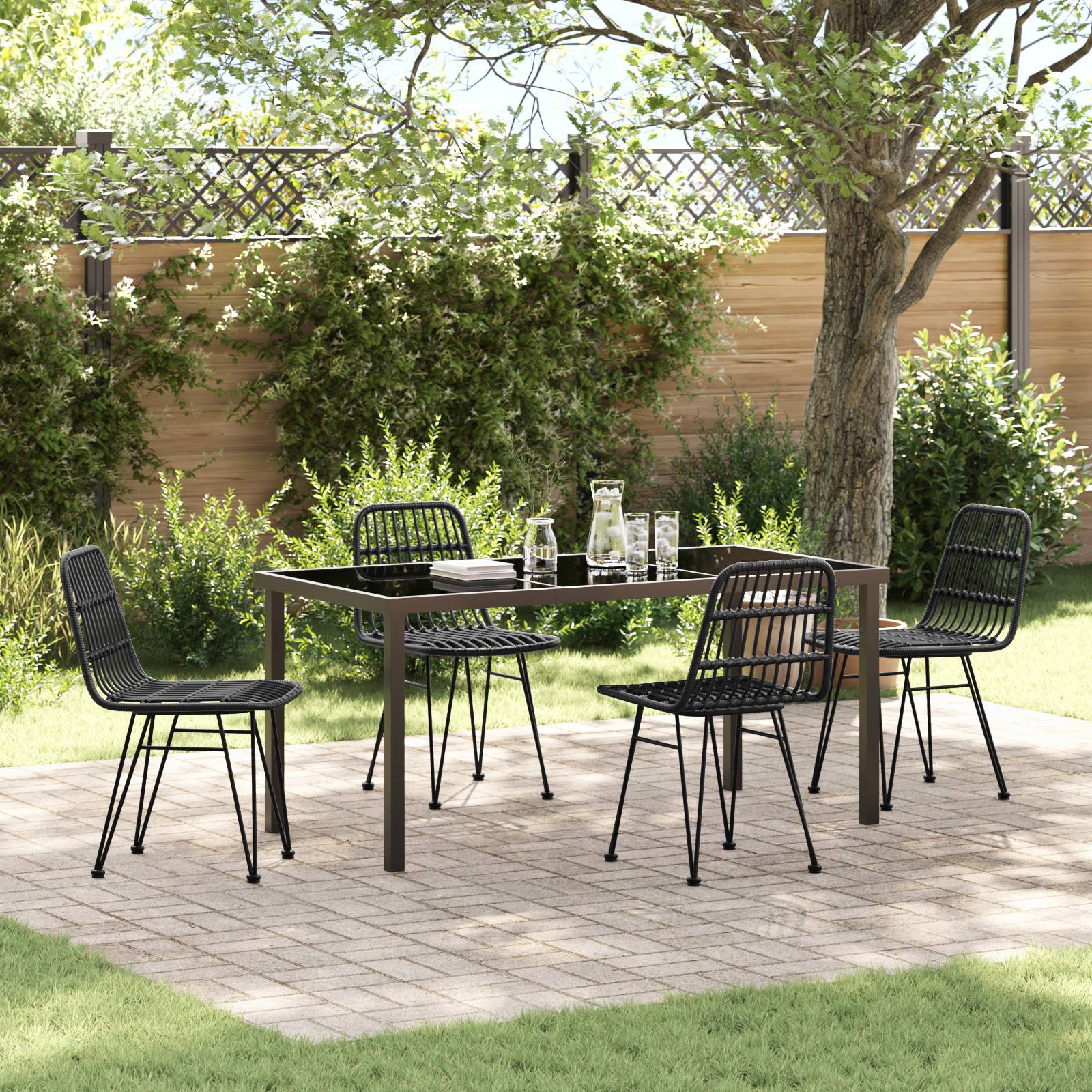 vidaXL 5-teiliges Garten-Esstischset schwarz Poly-Rattan