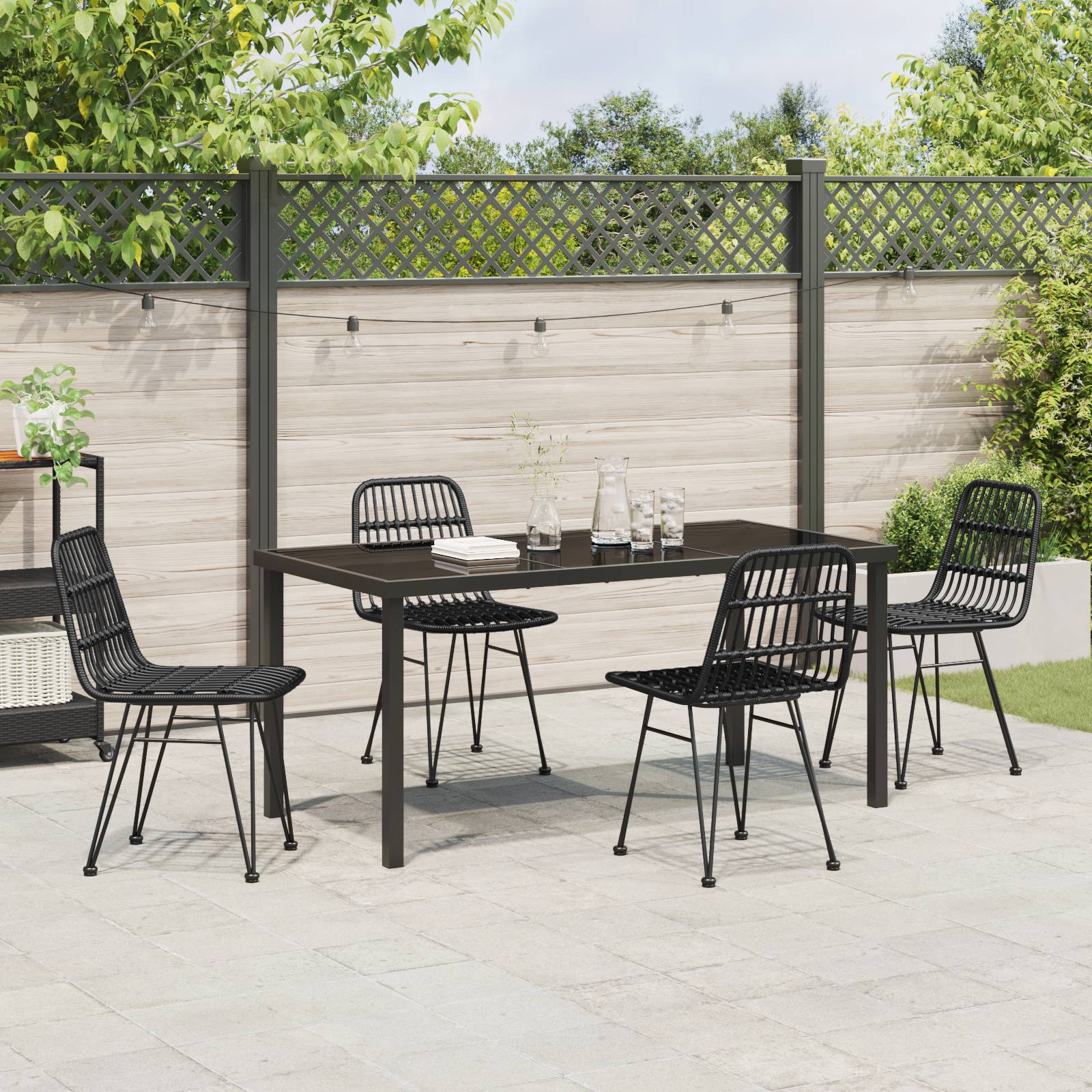 vidaXL 5-teiliges Garten-Esstischset schwarz Poly-Rattan