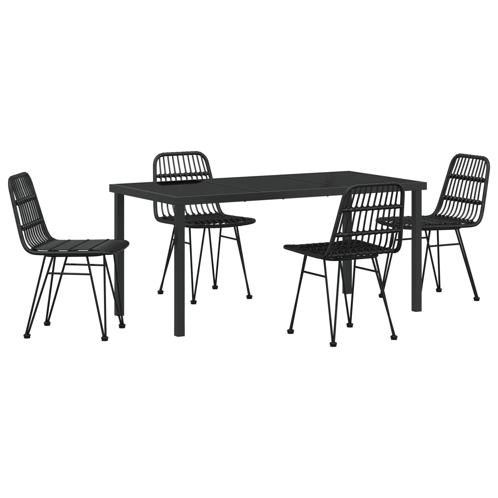 vidaXL 5-teiliges Garten-Esstischset schwarz Poly-Rattan