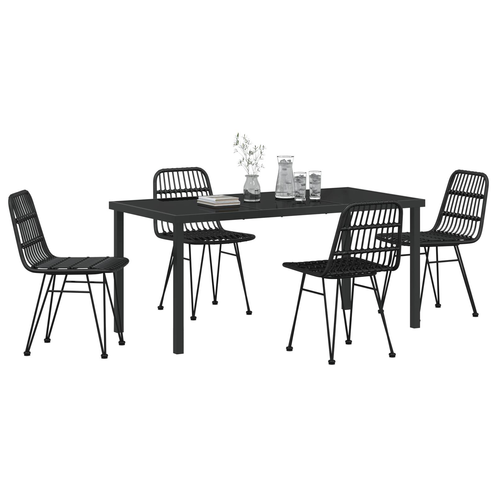 vidaXL 5-teiliges Garten-Esstischset schwarz Poly-Rattan