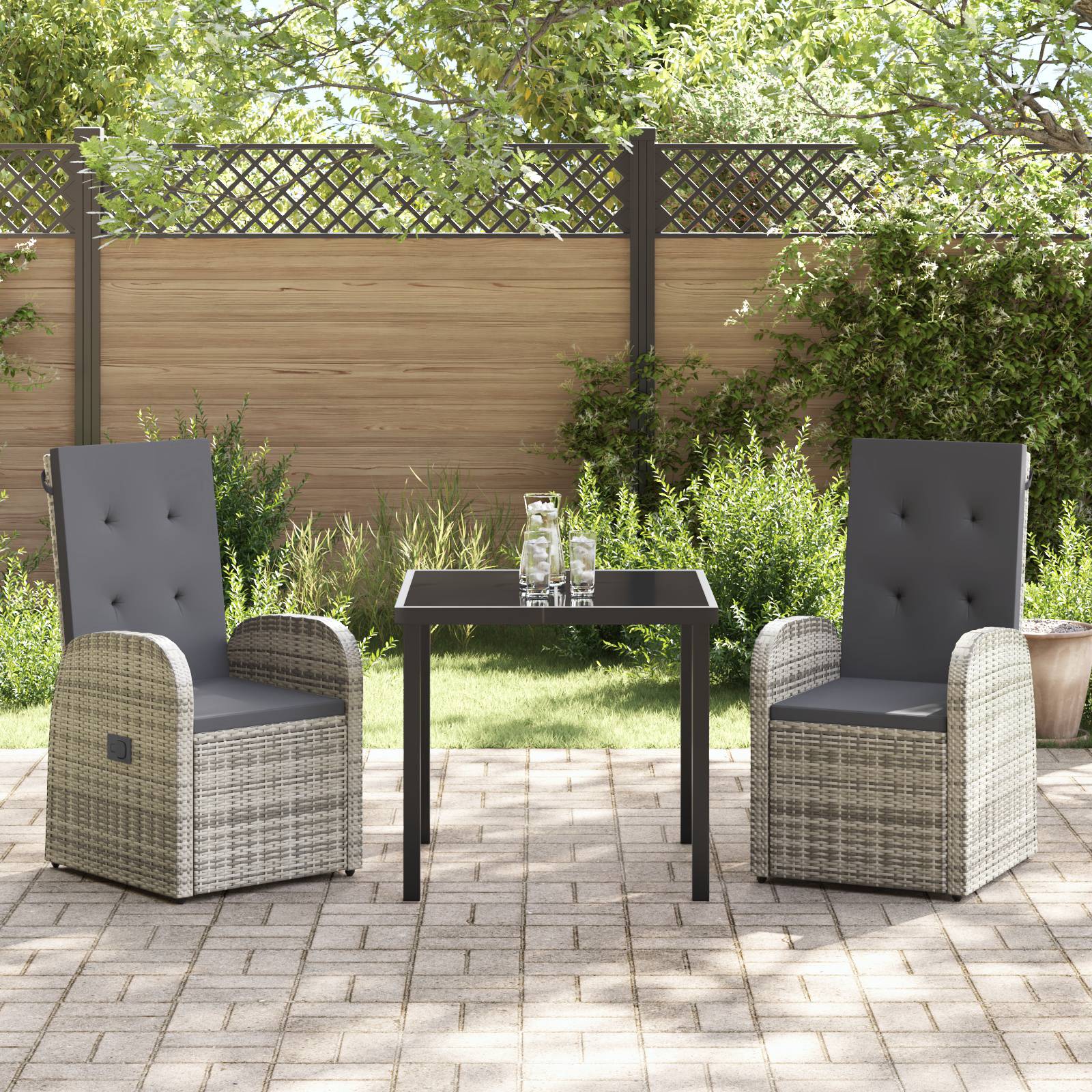 vidaXL 3-tlg. Garten-Essgruppe mit Kissen Grau Poly Rattan