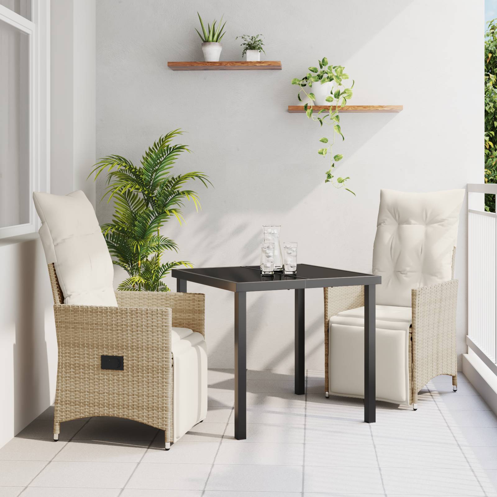 vidaXL 3-teiliges Garten-Dining-Set mit Kissen in Beige aus Poly-Rattan
