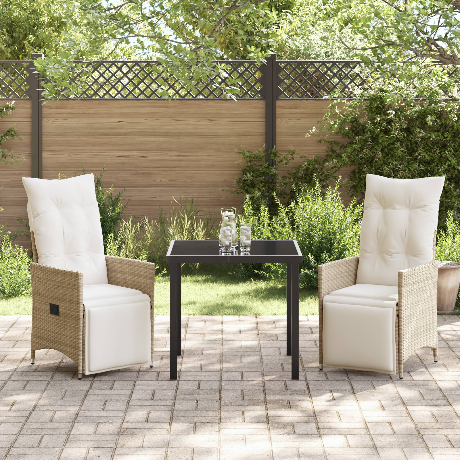 vidaXL 3-teiliges Garten-Dining-Set mit Kissen in Beige aus Poly-Rattan