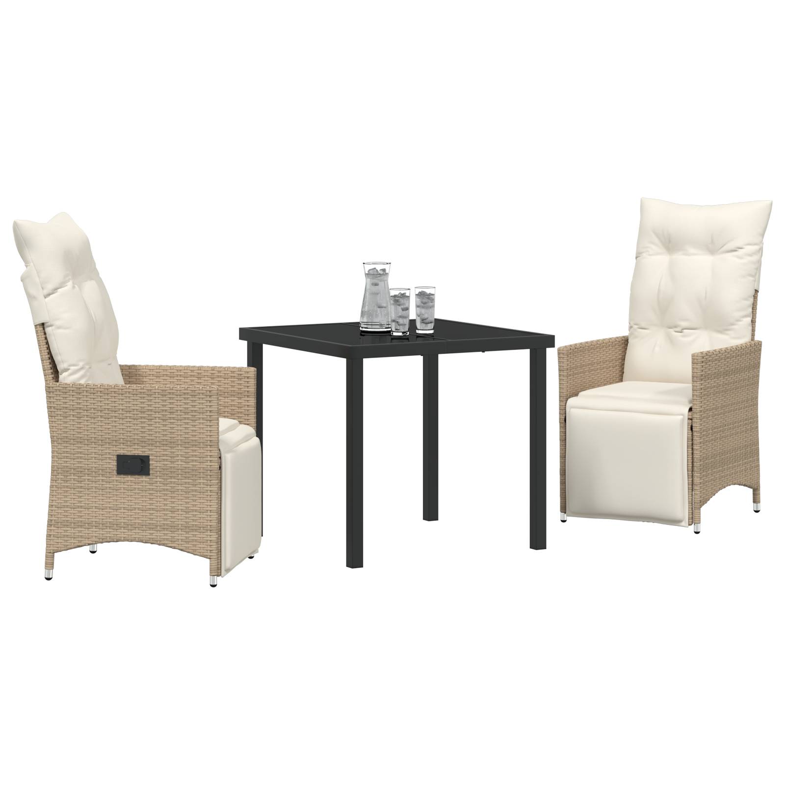 vidaXL 3-teiliges Garten-Dining-Set mit Kissen in Beige aus Poly-Rattan