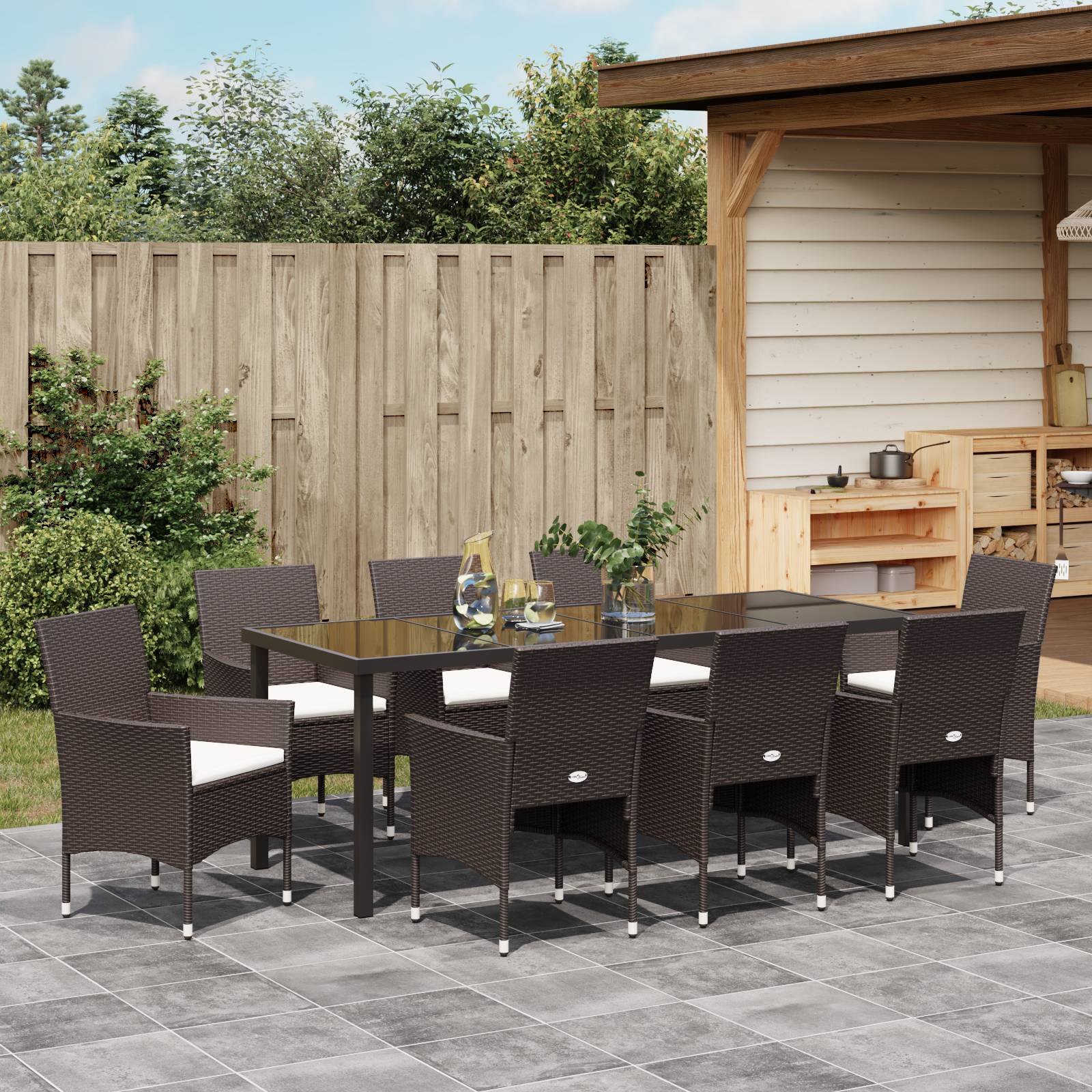 vidaXL 9-teiliges Garten-Essset Braun Poly-Rattan