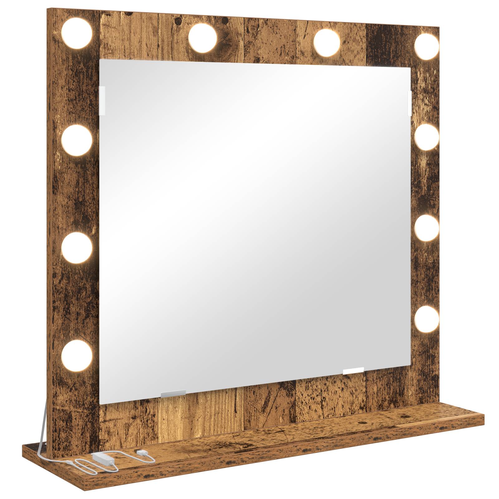vidaXL Schminkspiegel mit LED-Lichtern Altes Holz 60x55x18 cm