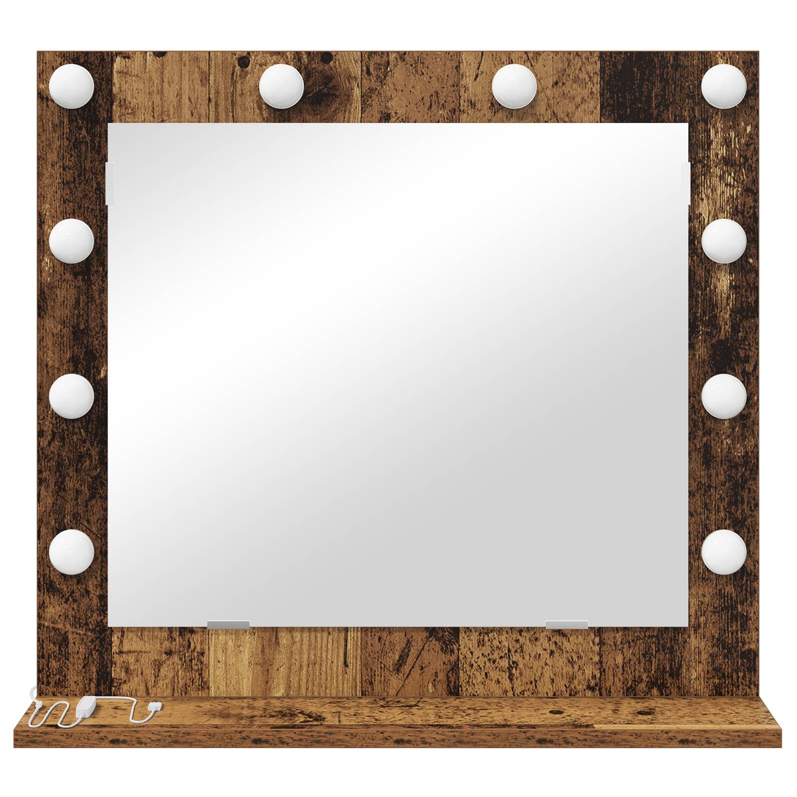 vidaXL Schminkspiegel mit LED-Lichtern Altes Holz 60x55x18 cm