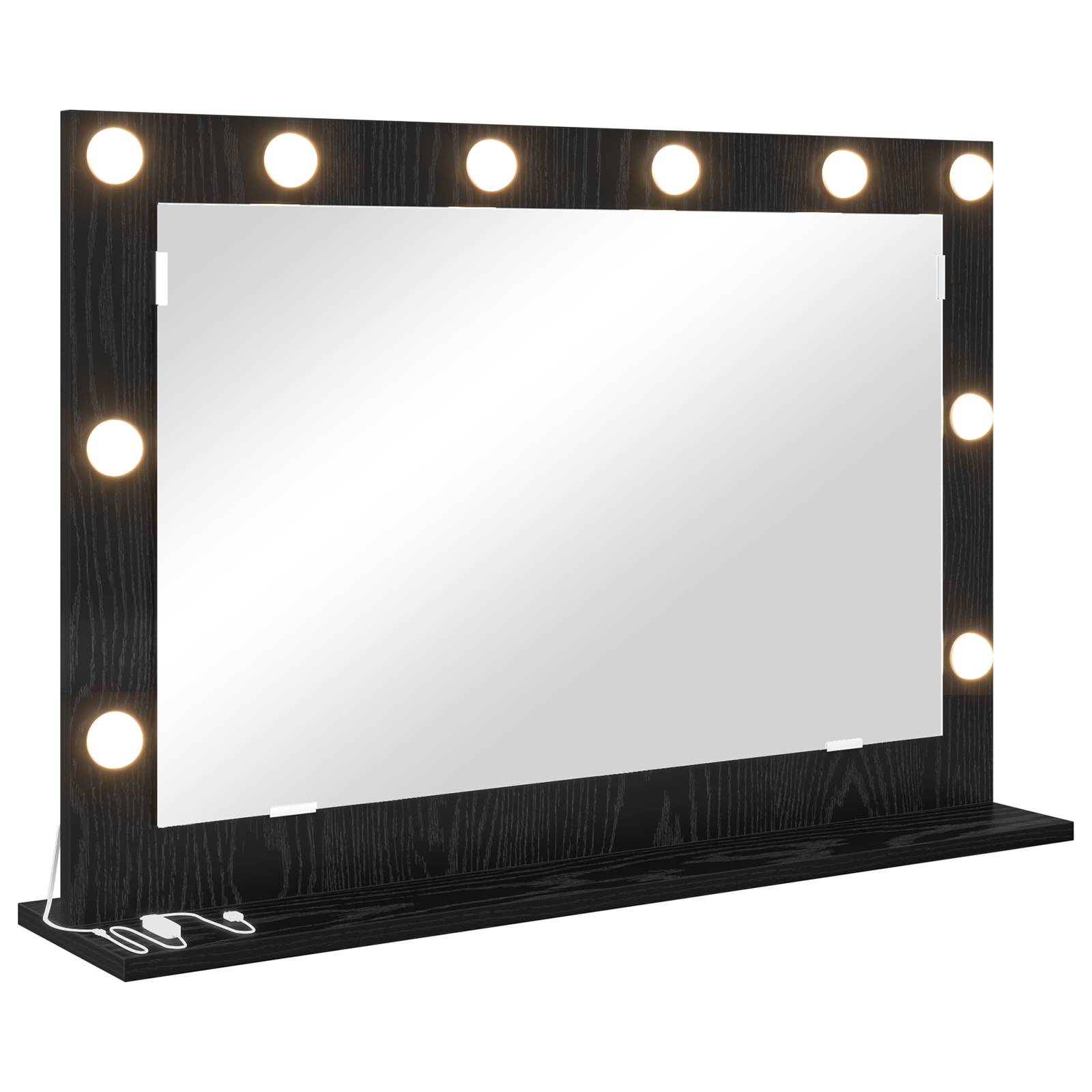 vidaXL Schminkspiegel mit LED-Lichtern Schwarz Eiche 80x55x18 cm