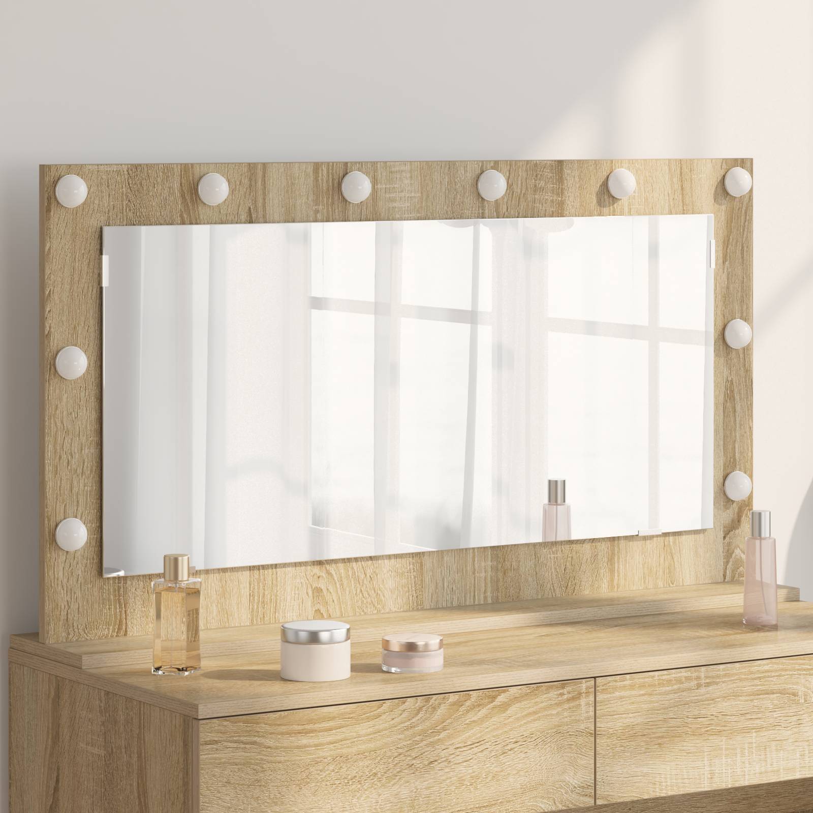 vidaXL Kosmetikspiegel Sonoma Eiche MDF, Glas 100 x 55 x 18 cm