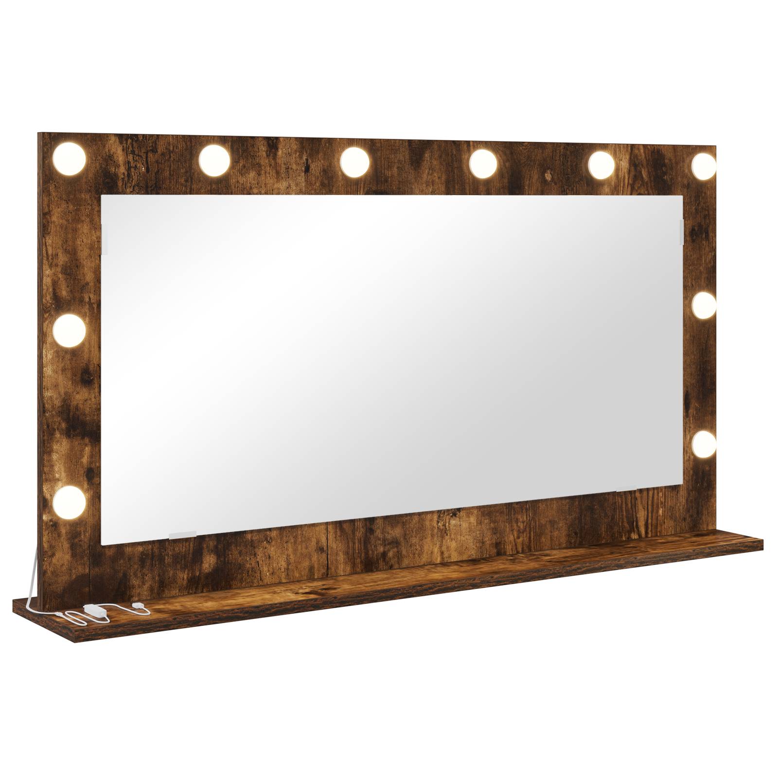 vidaXL Schminkspiegel Geräucherte Eiche Holz, Glas 100 x 55 x 18 cm