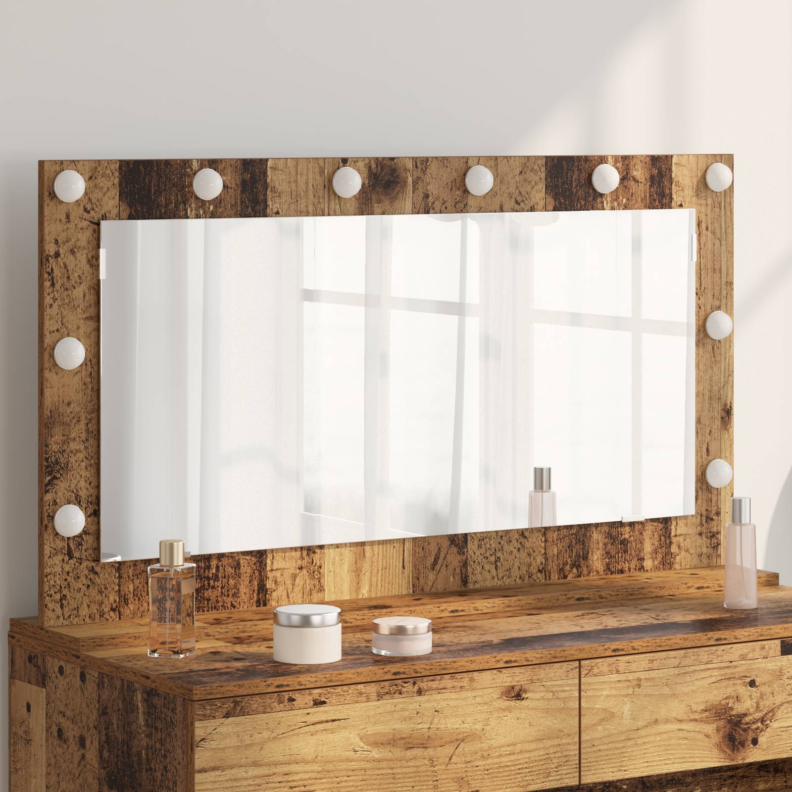 vidaXL Kosmetikspiegel Altes Holz Holz und Glas 100 x 55 x 18 cm Spiegel