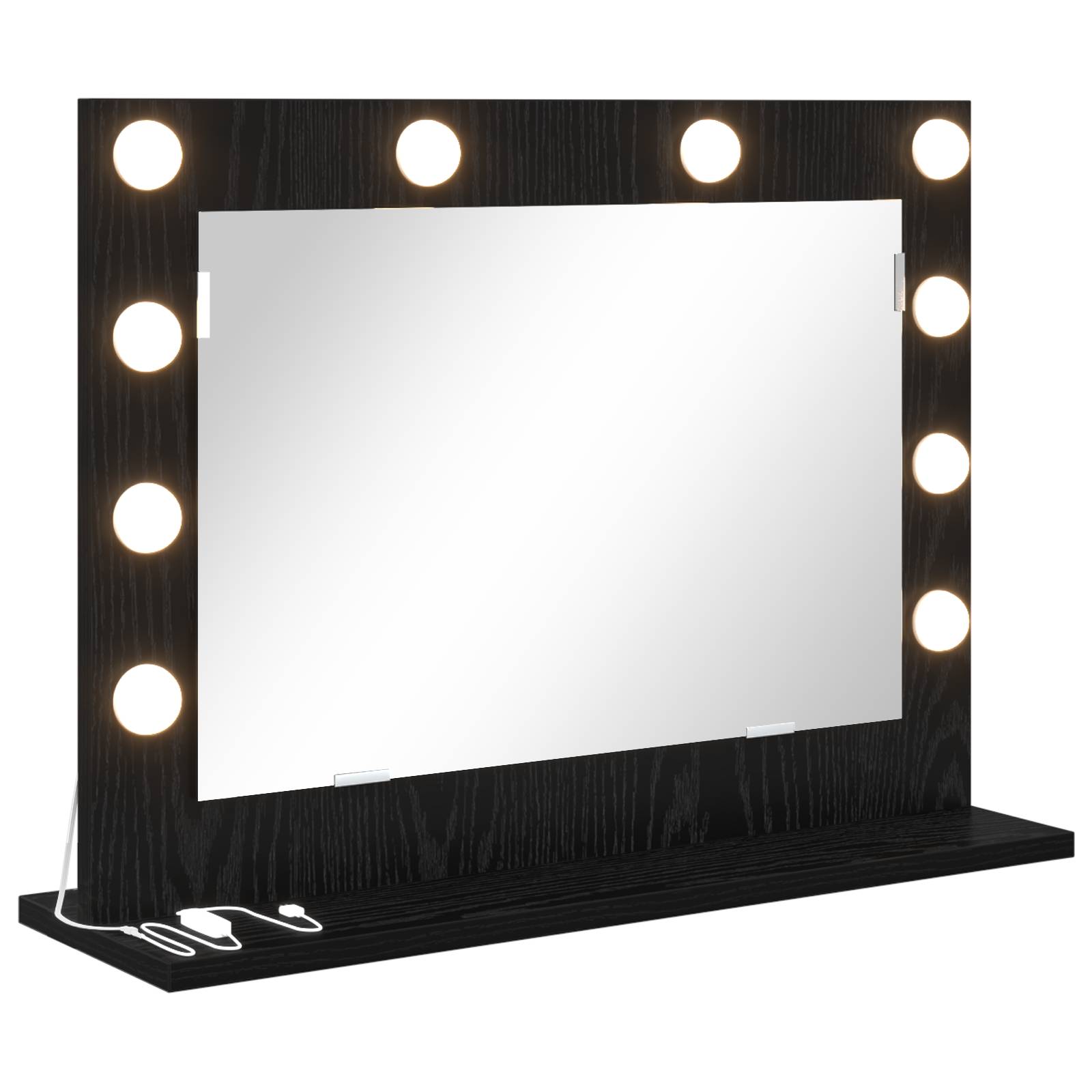 vidaXL Kosmetikspiegel mit LED-Lichtern Schwarz Eichenholz 60x45x18 cm