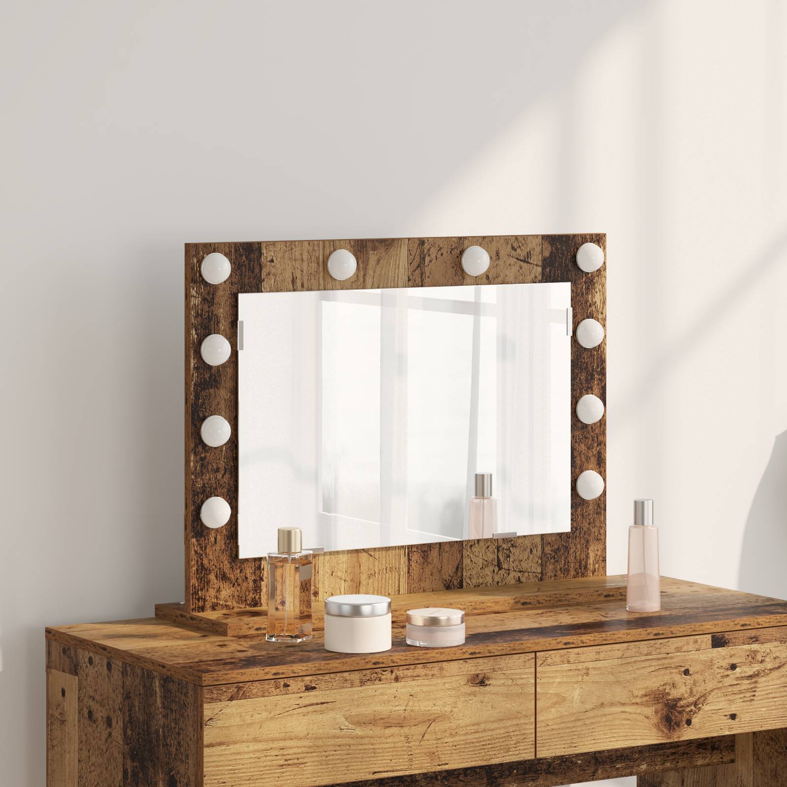 vidaXL Kosmetikspiegel Alte Holzoptik Holz 60 x 45 x 18 cm Spiegel