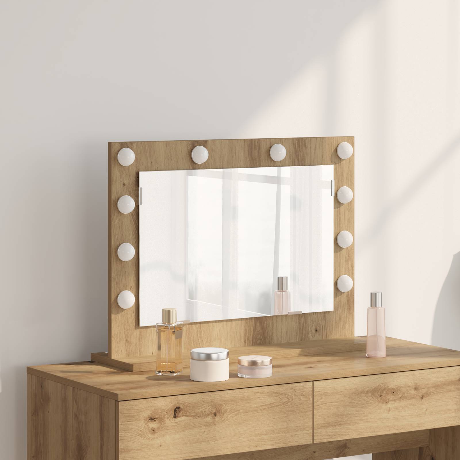 vidaXL Kosmetikspiegel Handwerkliche Eiche Holzwerkstoff 60 x 45 x 18 cm