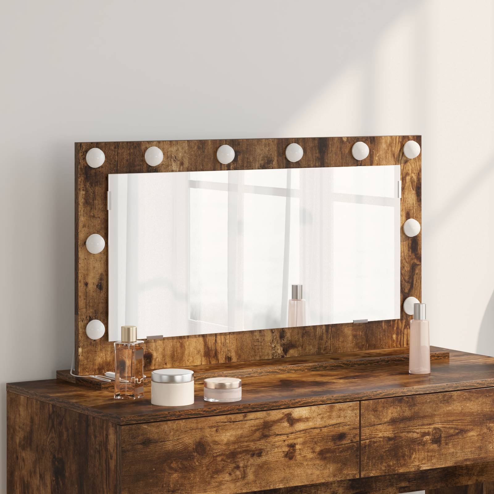 vidaXL Kosmetikspiegel Rauch-Eiche, Silber Holz, Glas 80 x 45 cm Spiegel