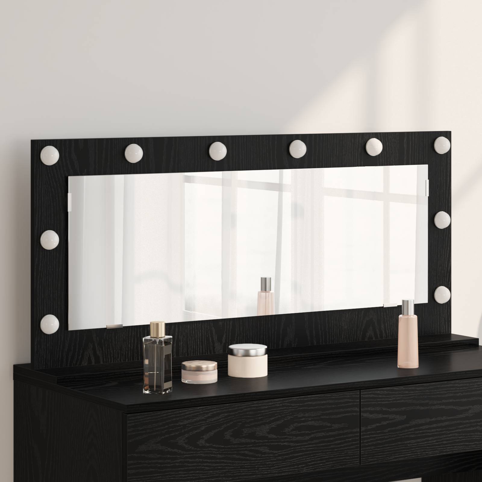 vidaXL Schminkspiegel mit LED-Lichtern Schwarz Eiche 100x45x18 cm