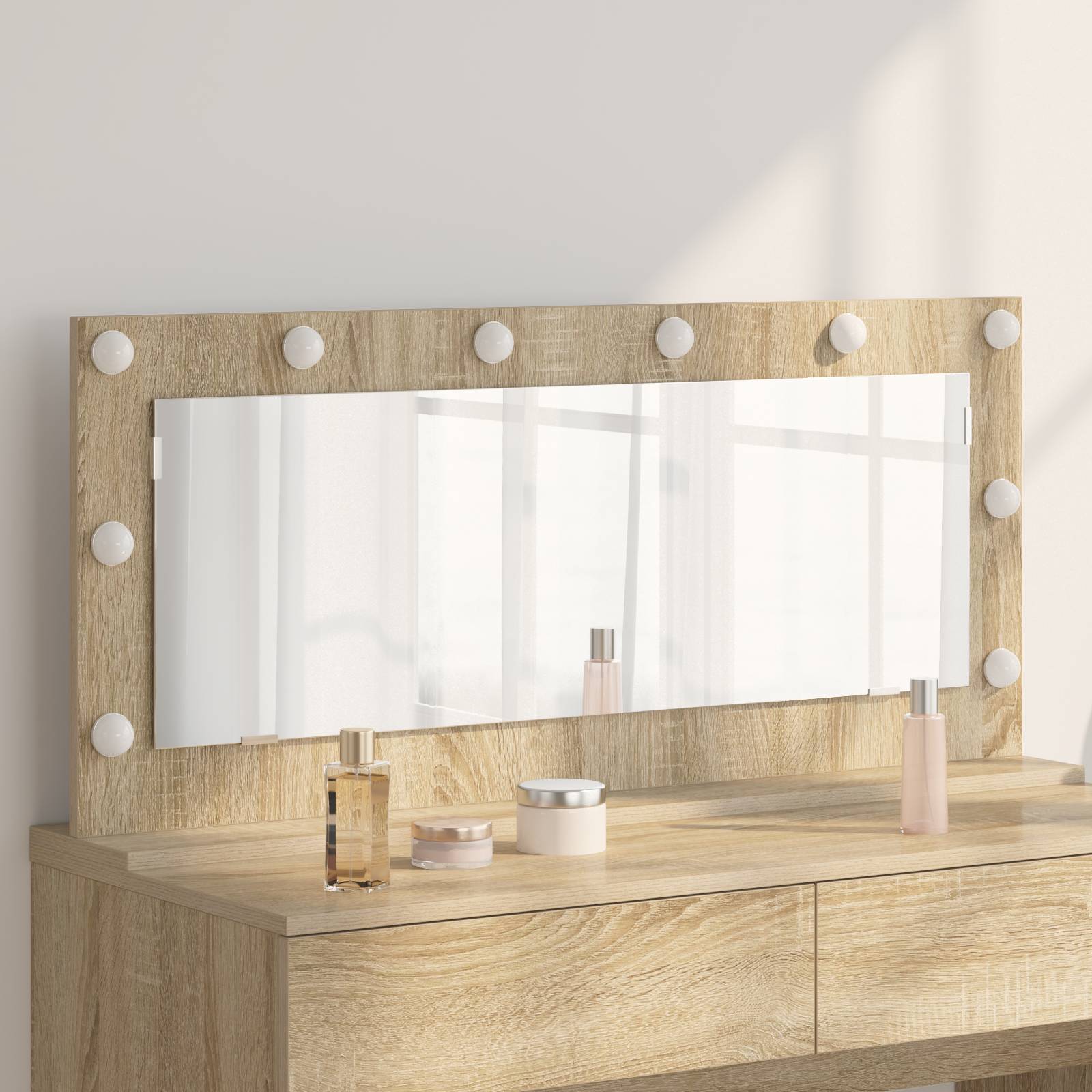 vidaXL Schminkspiegel mit LED-Lichtern Sonoma Eiche 100x45x18 cm
