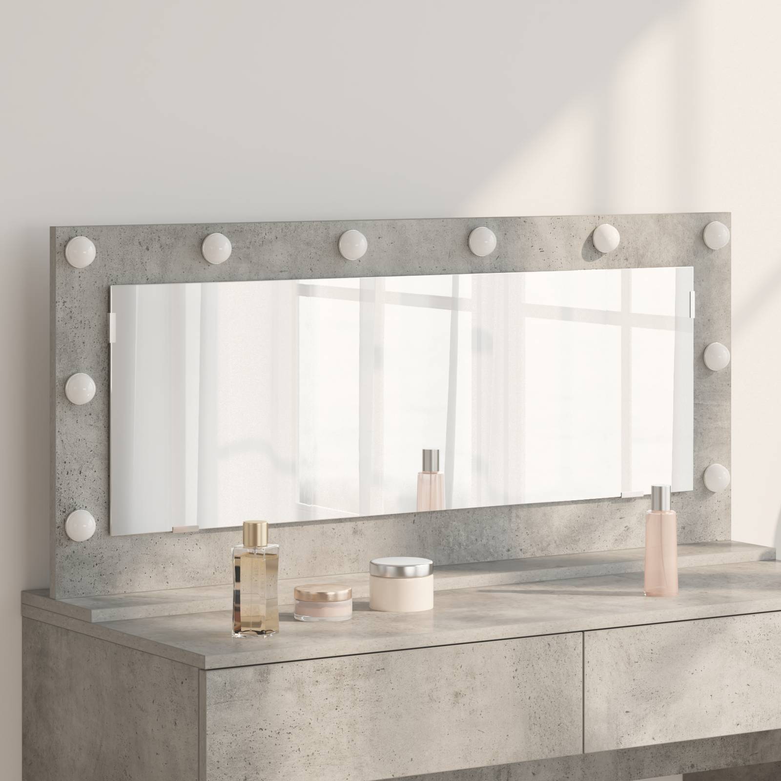 vidaXL Schminkspiegel mit LED-Lichtern Beton Grau 100x45x18 cm