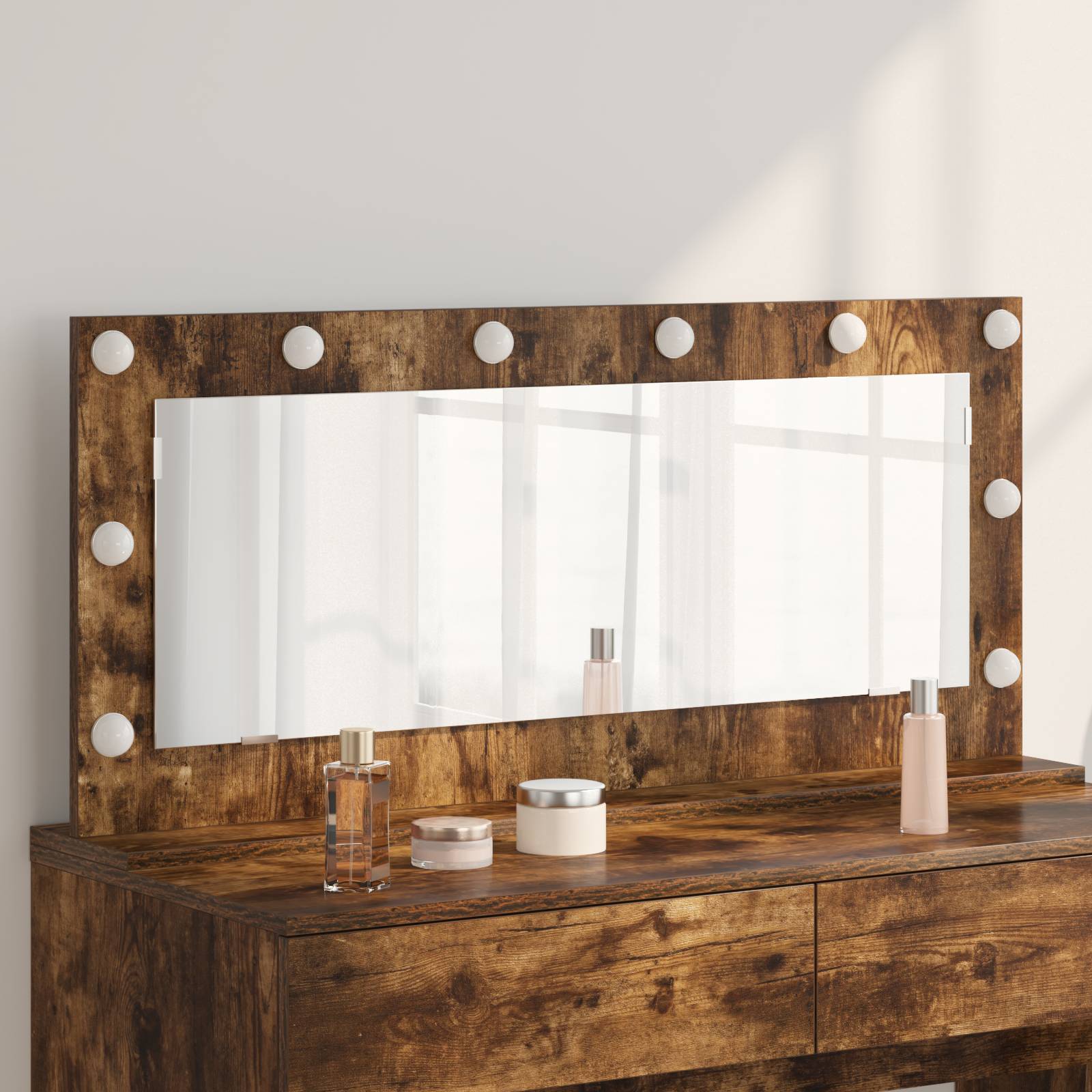 vidaXL Schminkspiegel mit LED-Leuchten Räuchereiche 100x45x18 cm