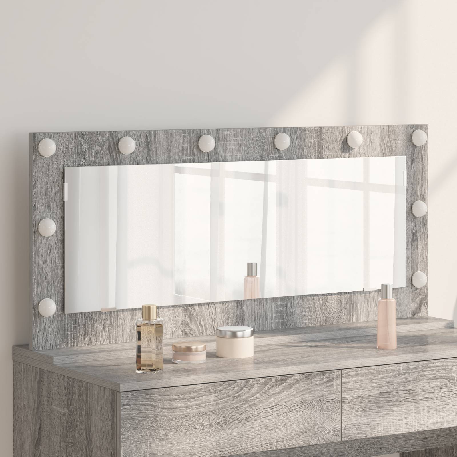 vidaXL Schminkspiegel mit LED-Lichtern Grau Sonoma 100x45x18 cm