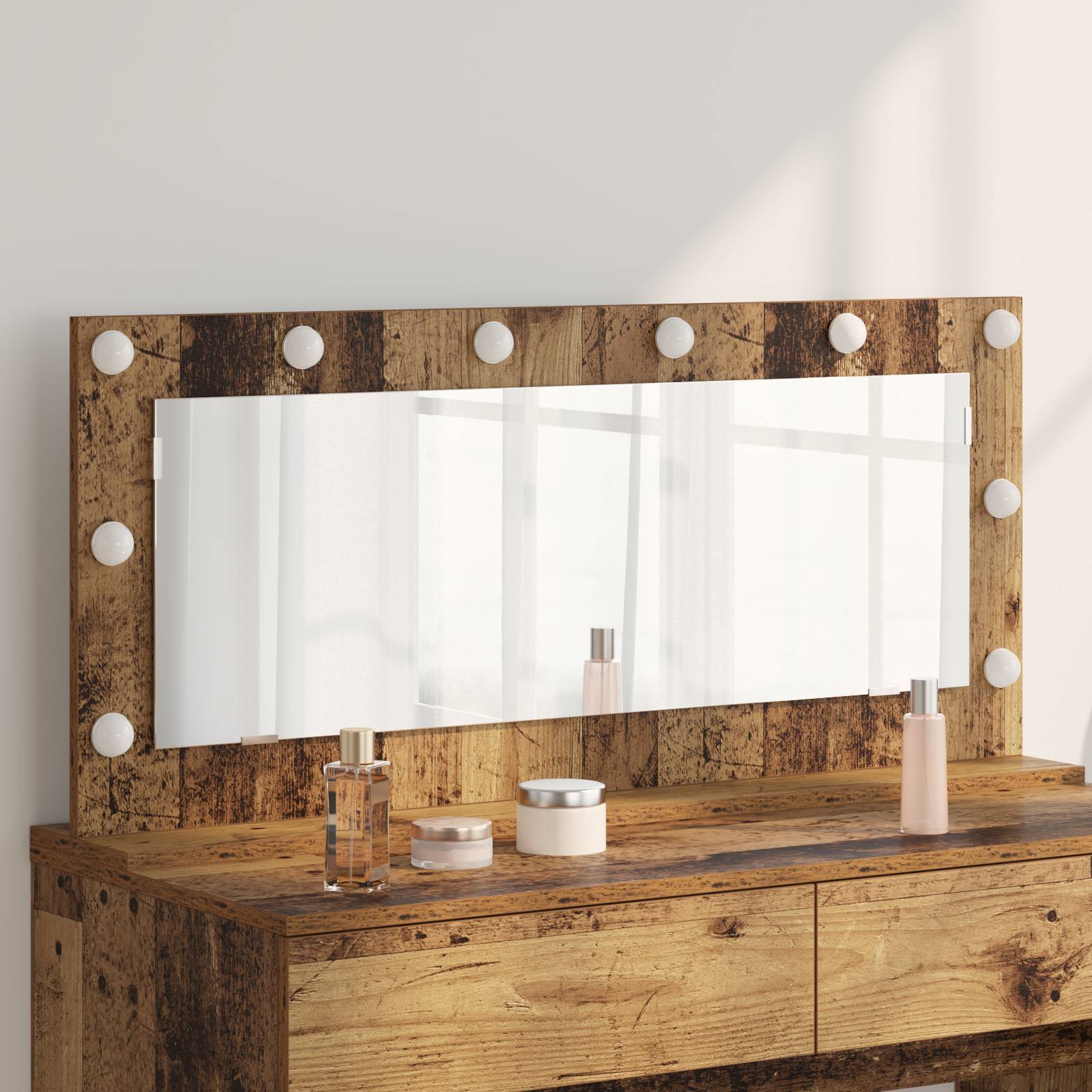 vidaXL Schminkspiegel mit LED-Lichtern Alte Holz 100x45x18 cm