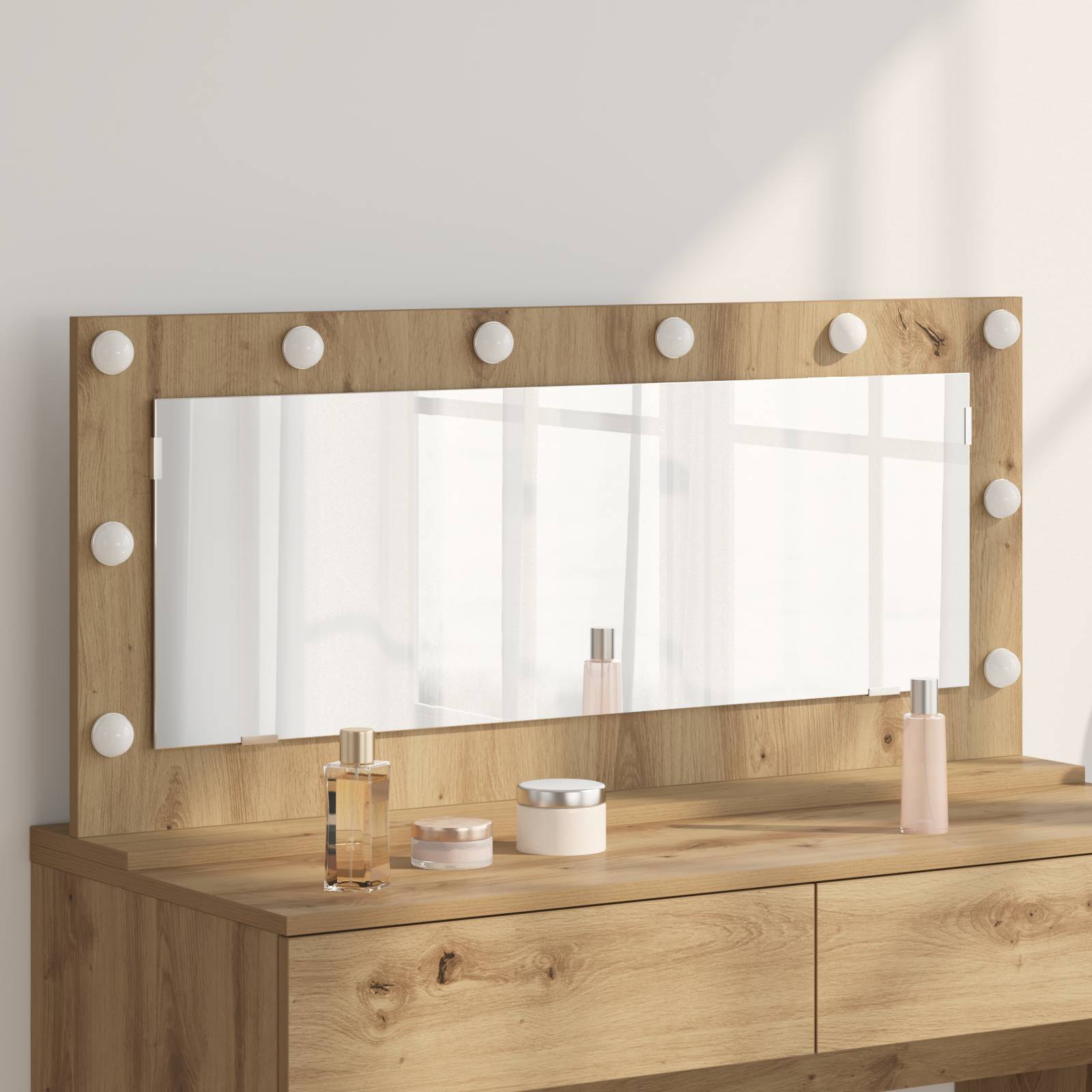 vidaXL Schminkspiegel mit LED-Lichtern Artisan Eiche 100x45x18 cm