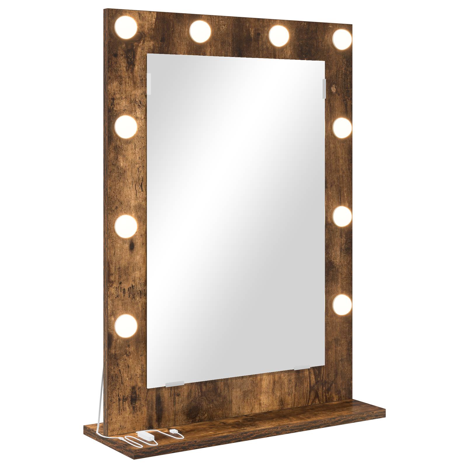 vidaXL Waschspiegel Geräucherte Eiche Holz, Glas 70 x 50 x 18 cm Spiegel