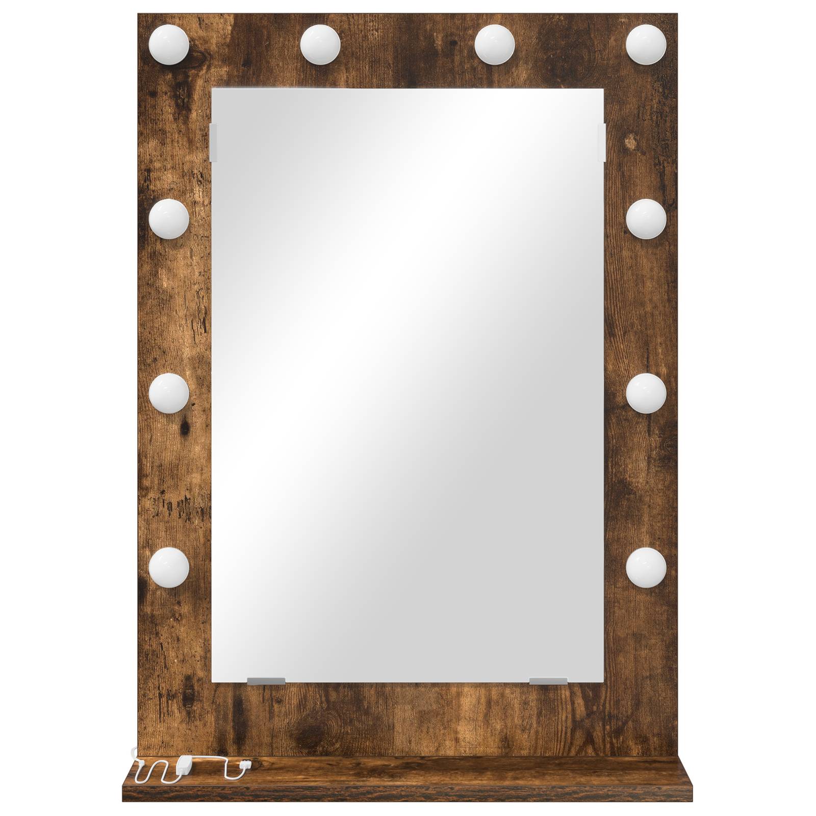 vidaXL Waschspiegel Geräucherte Eiche Holz, Glas 70 x 50 x 18 cm Spiegel