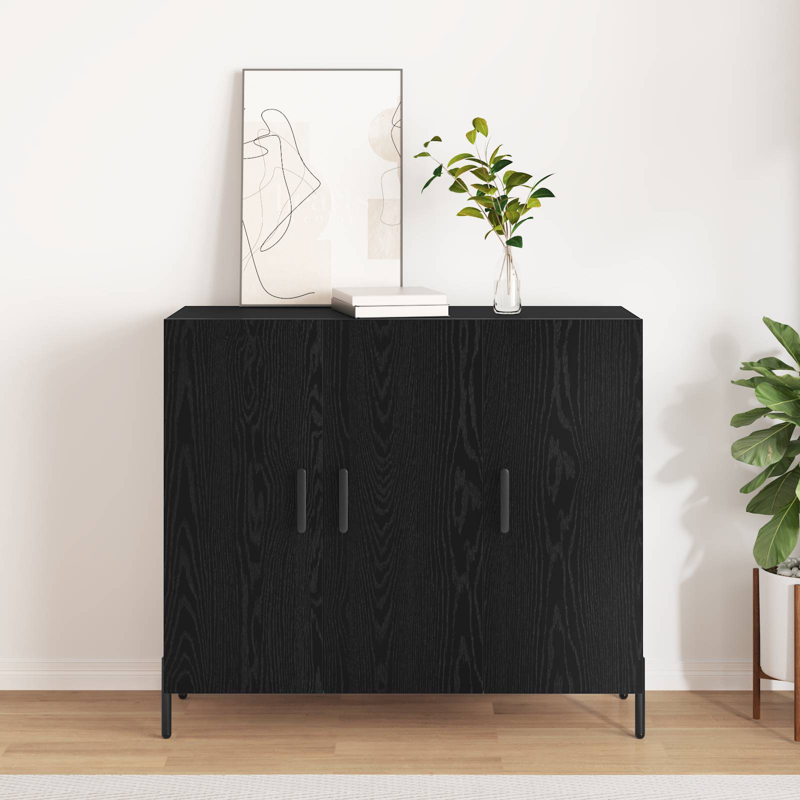 vidaXL Sideboard Schwarz Eiche 90x34x80 cm Holzwerkstoff