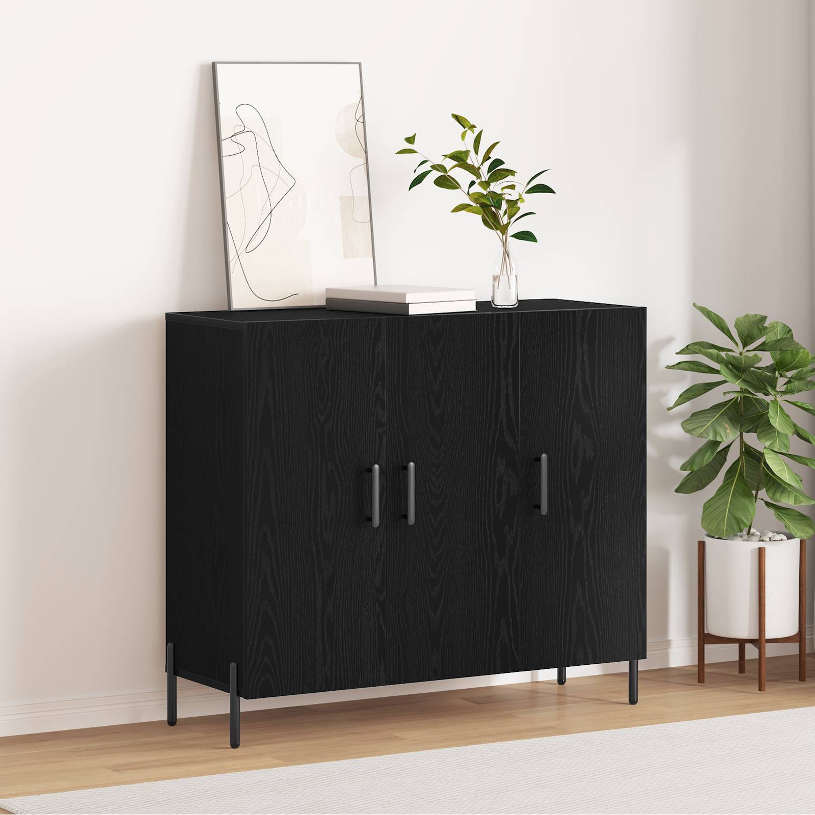 vidaXL Sideboard Schwarz Eiche 90x34x80 cm Holzwerkstoff