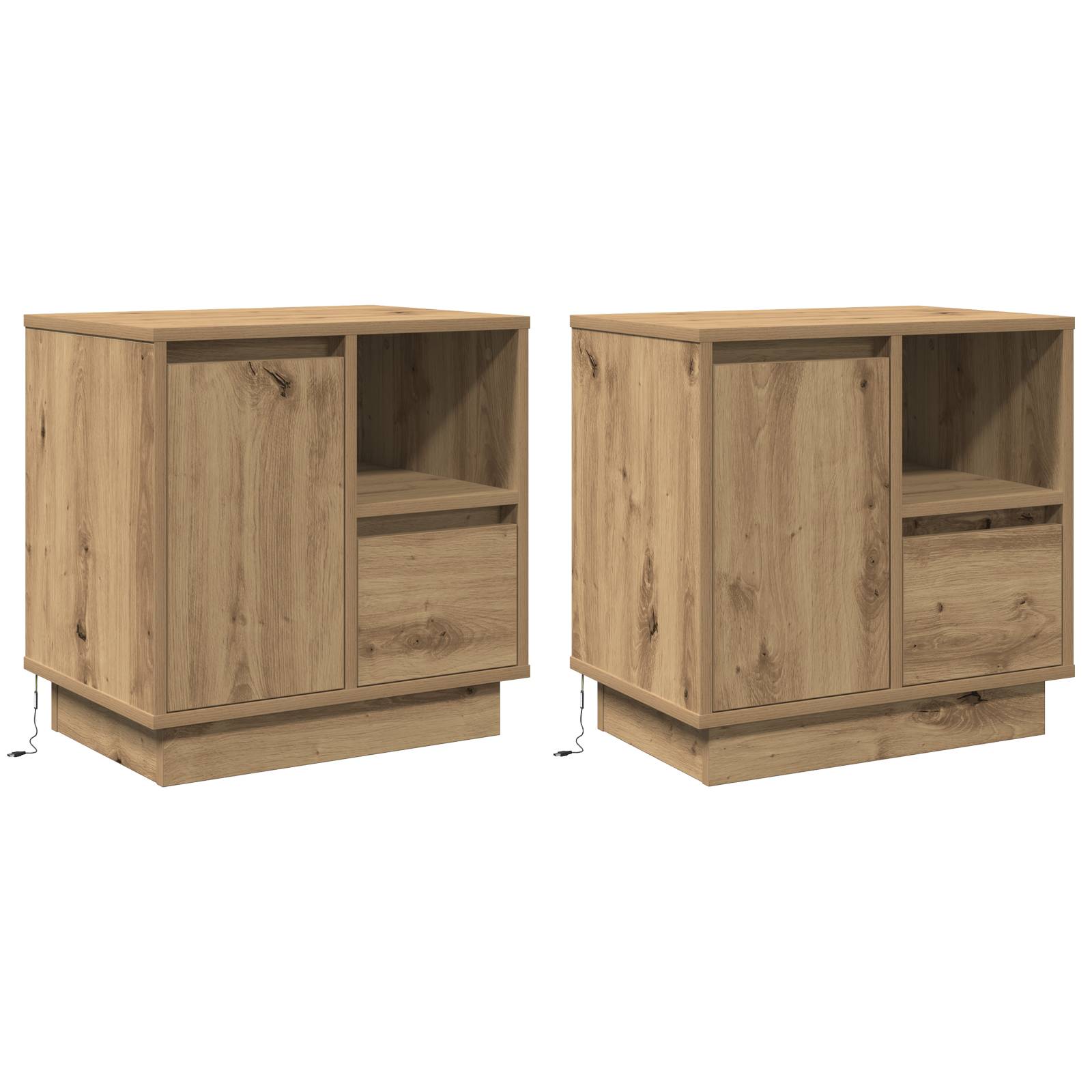 vidaXL LED-Nachttische 2 Stk. Artisan Eiche 50x34,5x50 cm