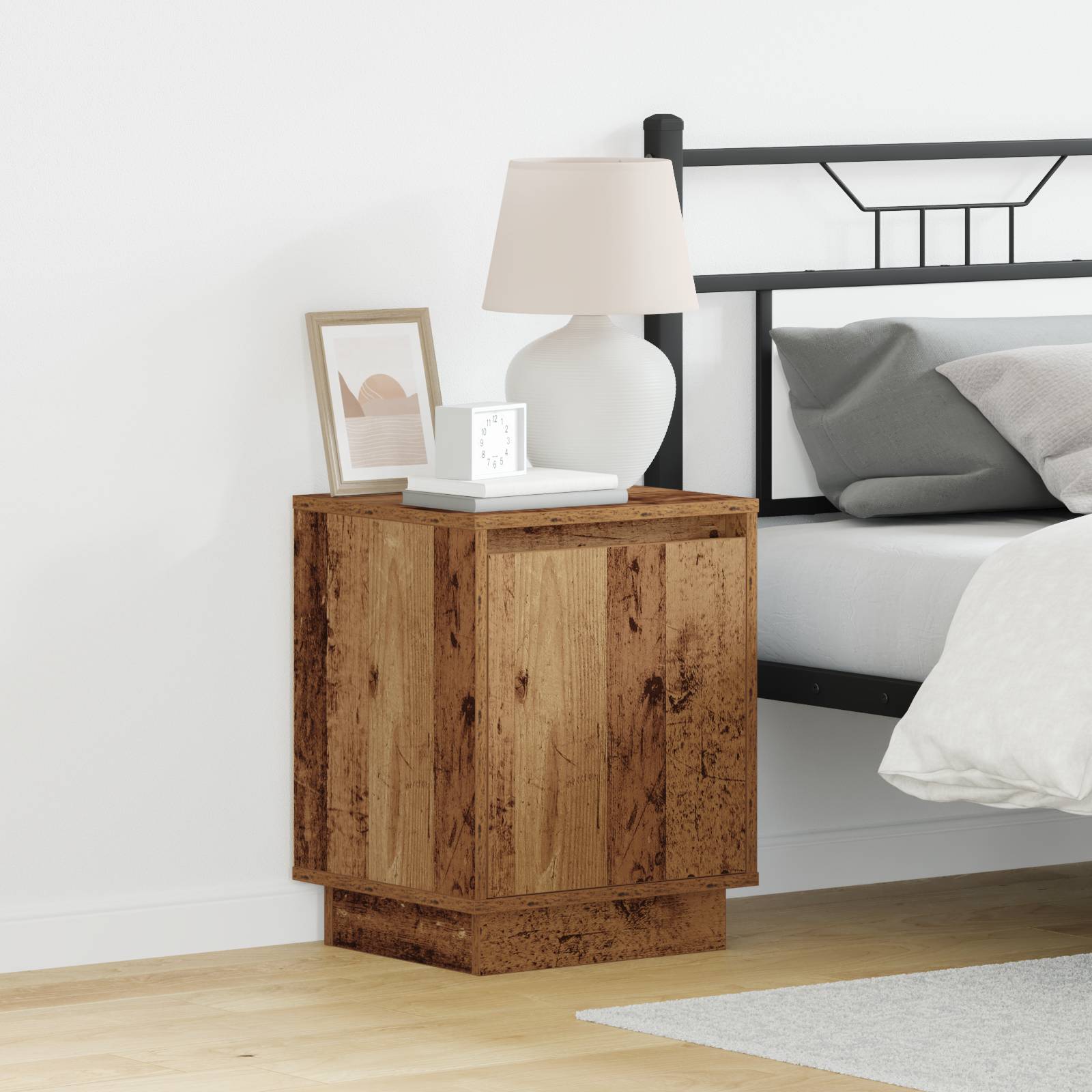 vidaXL Nachttische mit LED-Leuchten 2 Stk. Altholz 39x34,5x50 cm