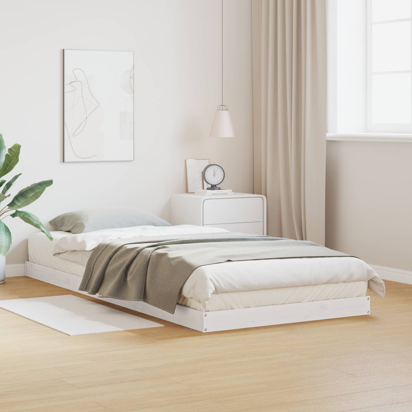 vidaXL Bodenbett Weiß 90x210 cm Massivholz Kiefer