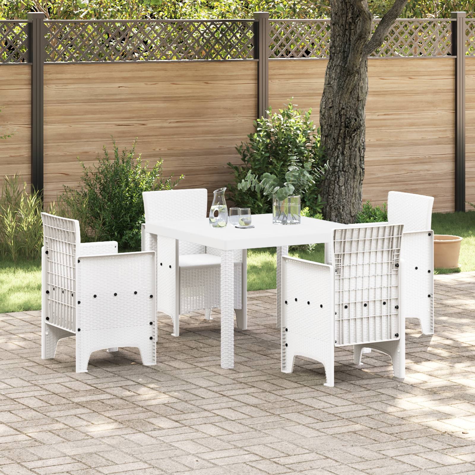 vidaXL Gartentisch Weiß 100x100x73 cm Poly Rattan