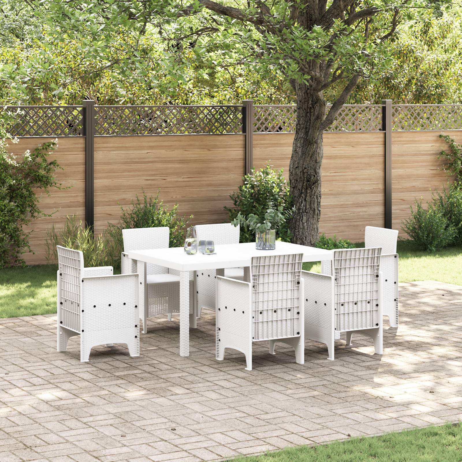 vidaXL Gartentisch Weiß 150x100x73 cm Poly Rattan