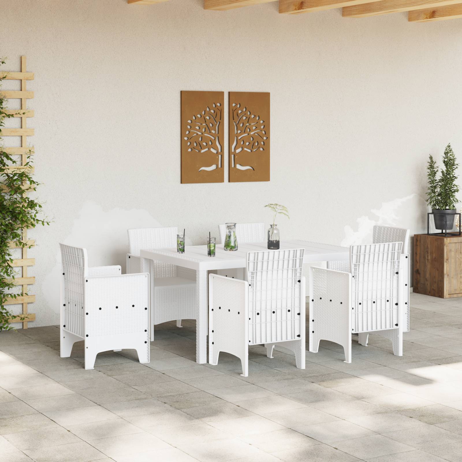 vidaXL Gartentisch Weiß 150x100x73 cm Poly Rattan