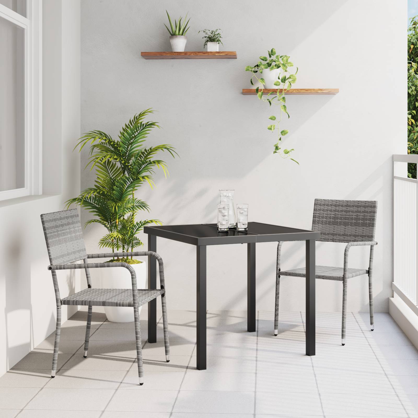 vidaXL 3-teiliges Garten Essset Grau Poly Rattan
