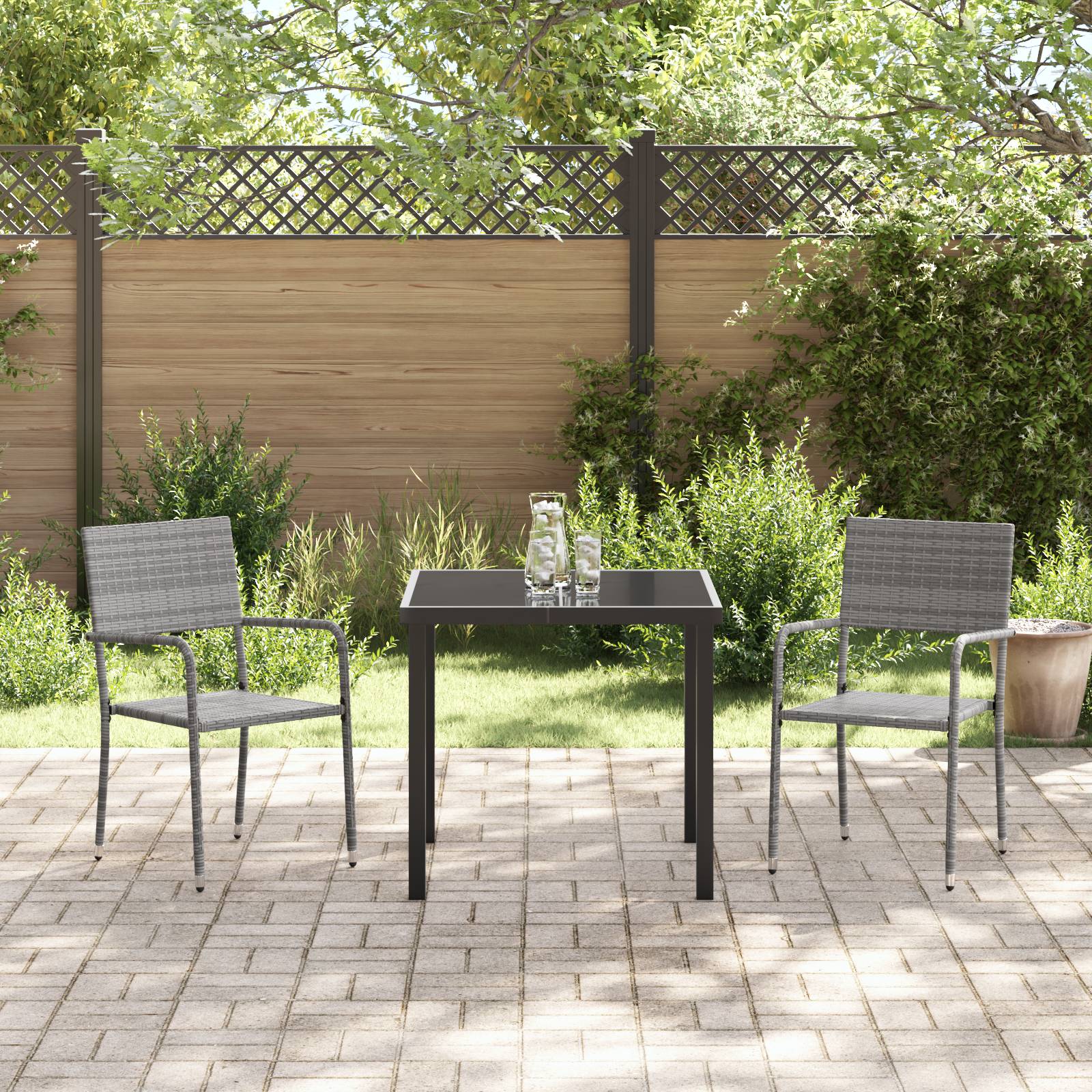vidaXL 3-teiliges Garten Essset Grau Poly Rattan
