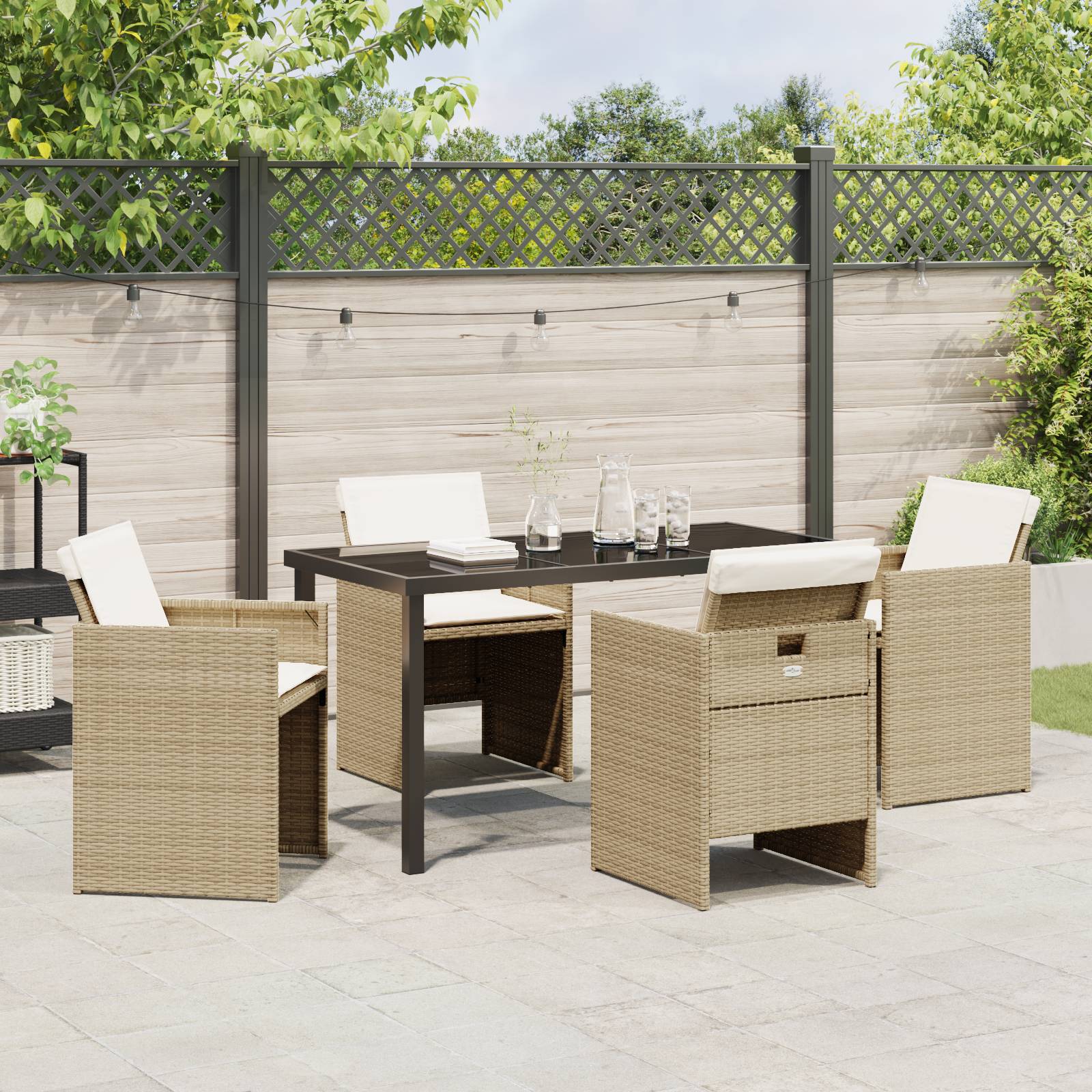 vidaXL 5-teiliges Garten-Essset mit Kissen, beiges Poly-Rattan
