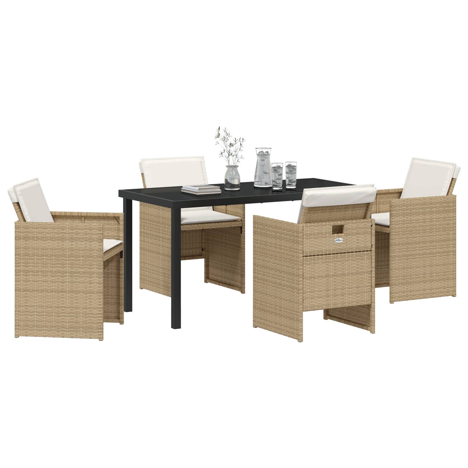 vidaXL 5-teiliges Garten-Essset mit Kissen, beiges Poly-Rattan