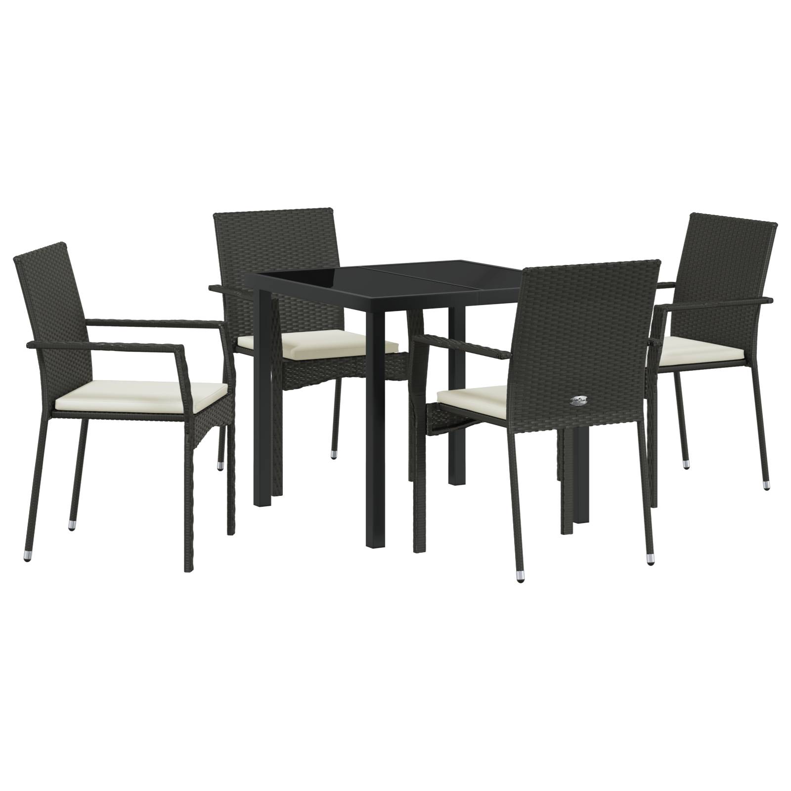 vidaXL 5-teiliges Garten-Ess-Set mit Kissen Schwarz Poly Rattan