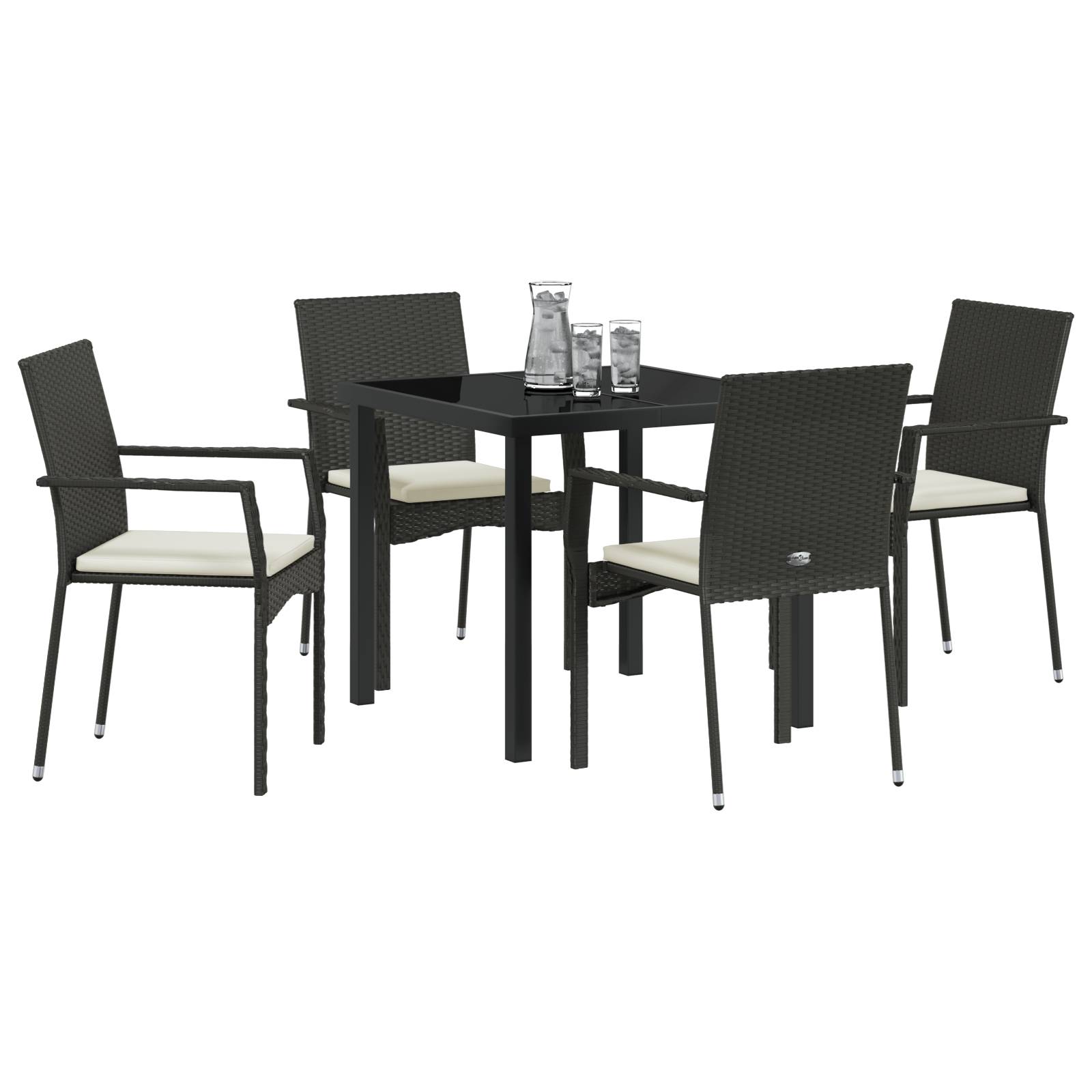 vidaXL 5-teiliges Garten-Ess-Set mit Kissen Schwarz Poly Rattan