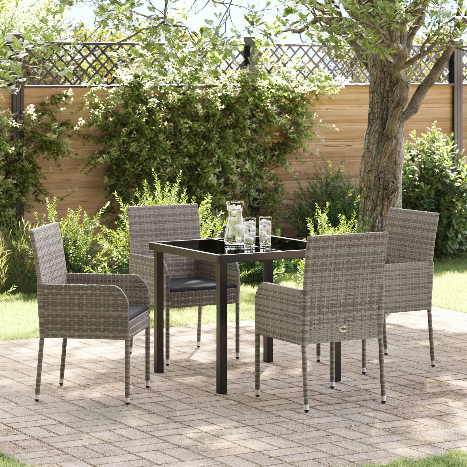 vidaXL 5-teiliges Garten-Essset mit Kissen Grau Poly Rattan