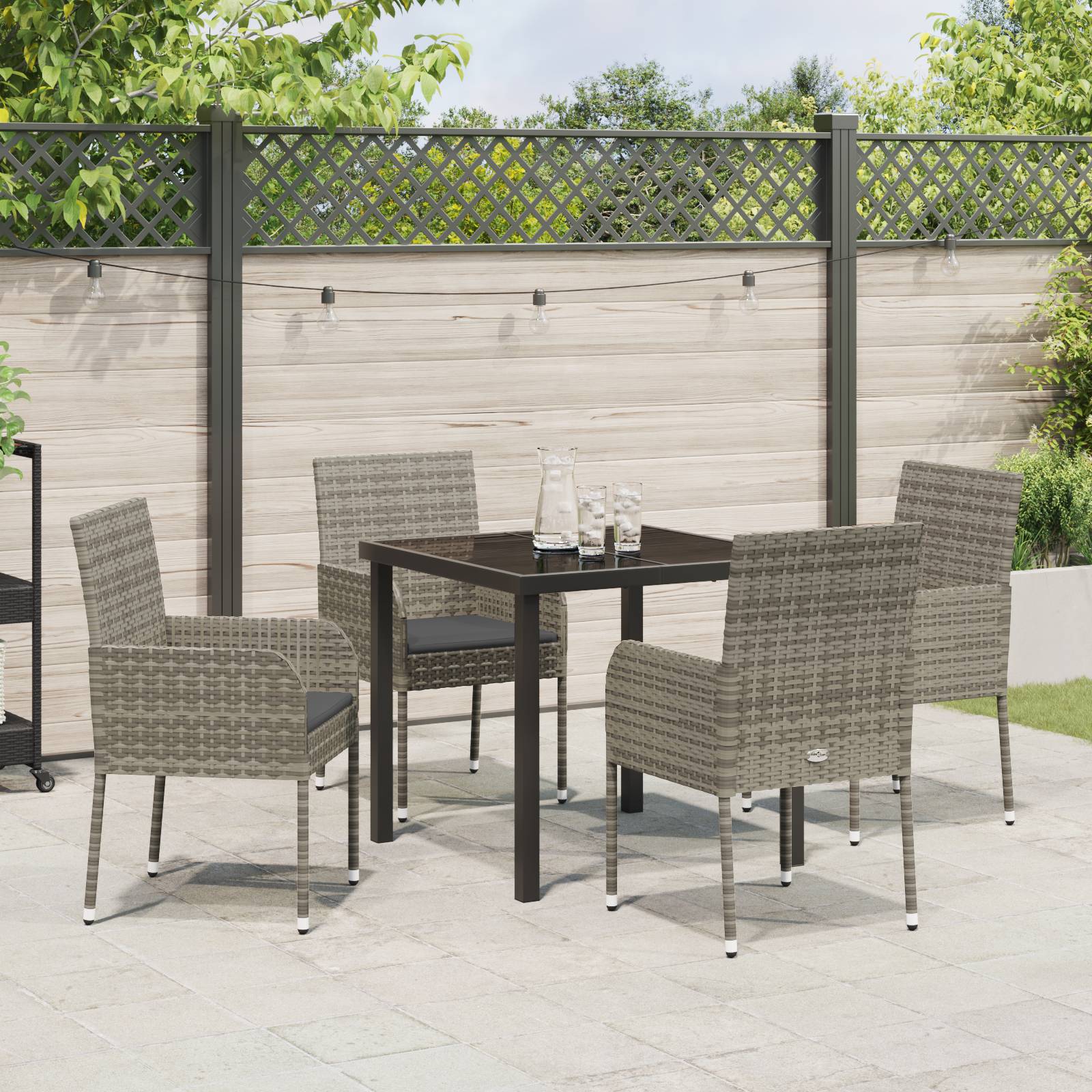 vidaXL 5-teiliges Garten-Essset mit Kissen Grau Poly Rattan